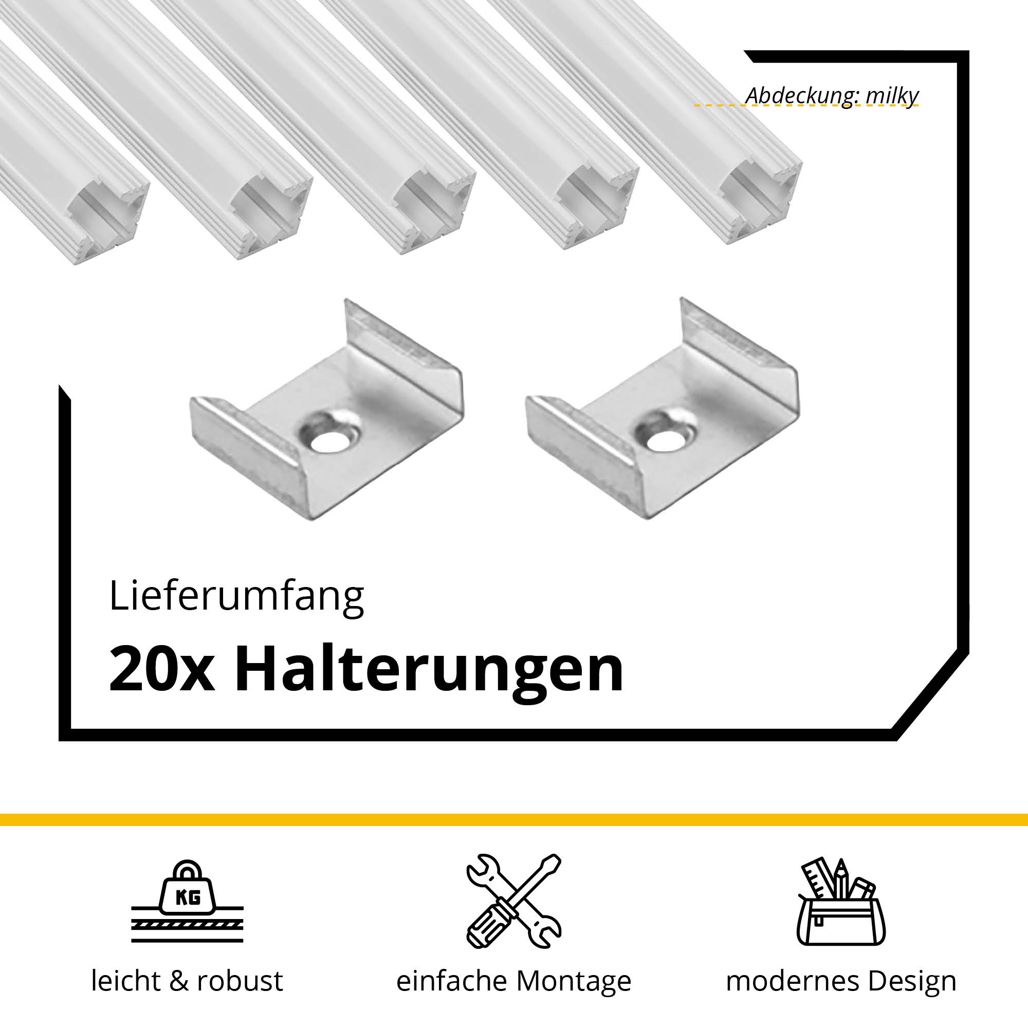 5x A19 LED Profil 2m - Weiss inkl. Abdeckung milky, Halter & Endkappen 5x A19 LED Profil 2m - Weiss inkl. Abdeckung milky, Halter & Endkappen