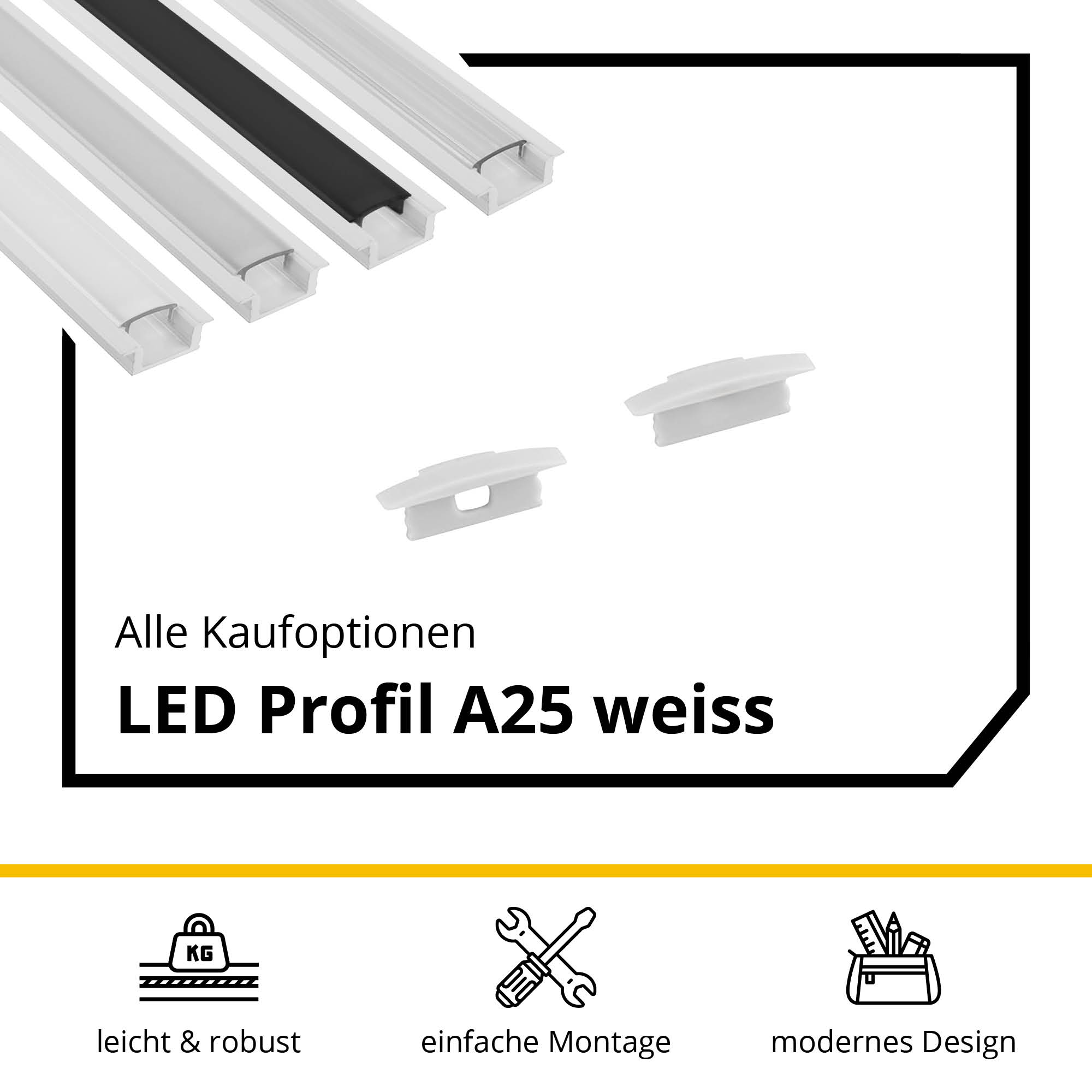 A25 LED Aluprofil Weiss Einbauprofil A25 LED Aluprofil Weiss 2x Endkappen Einbauprofil