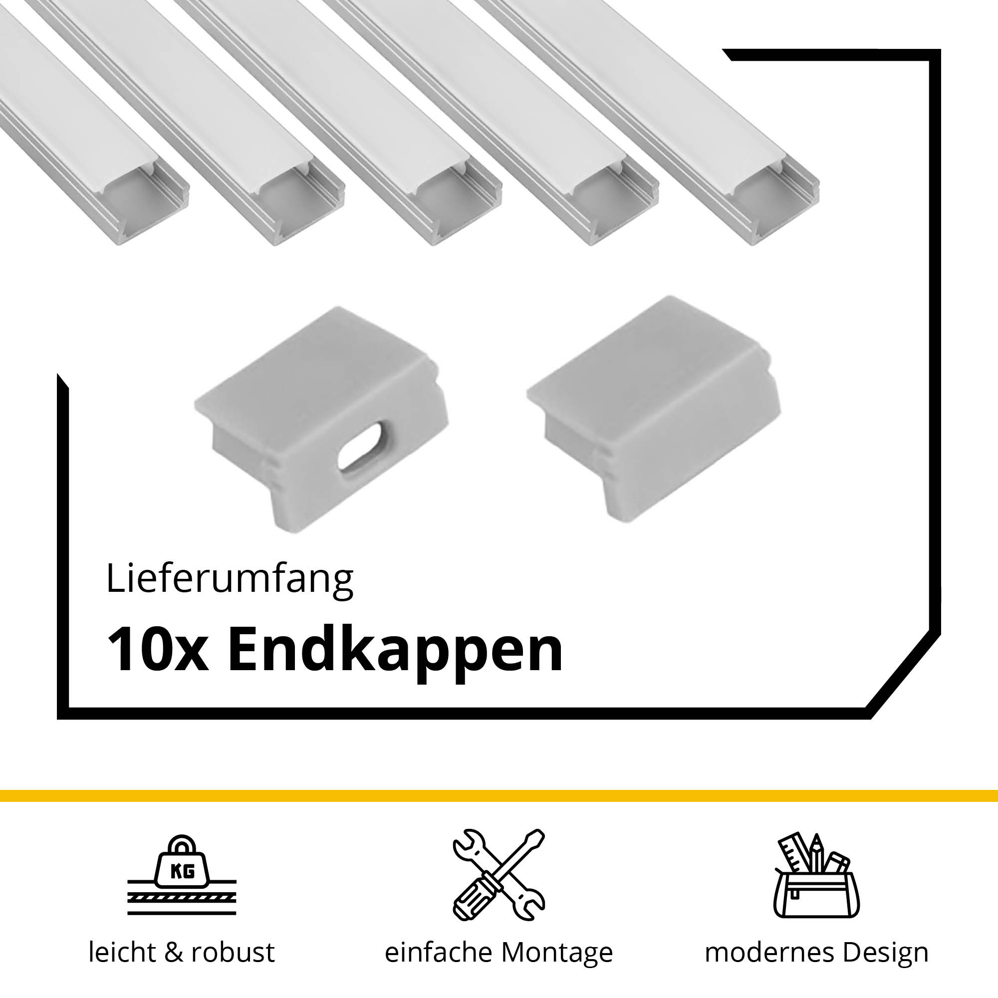 5x A15 LED Profil 2m - Silber inkl. Abdeckung milky, Halter & Endkappen 5x A15 LED Profil 2m - Silber inkl. Abdeckung milky, Halter & Endkappen