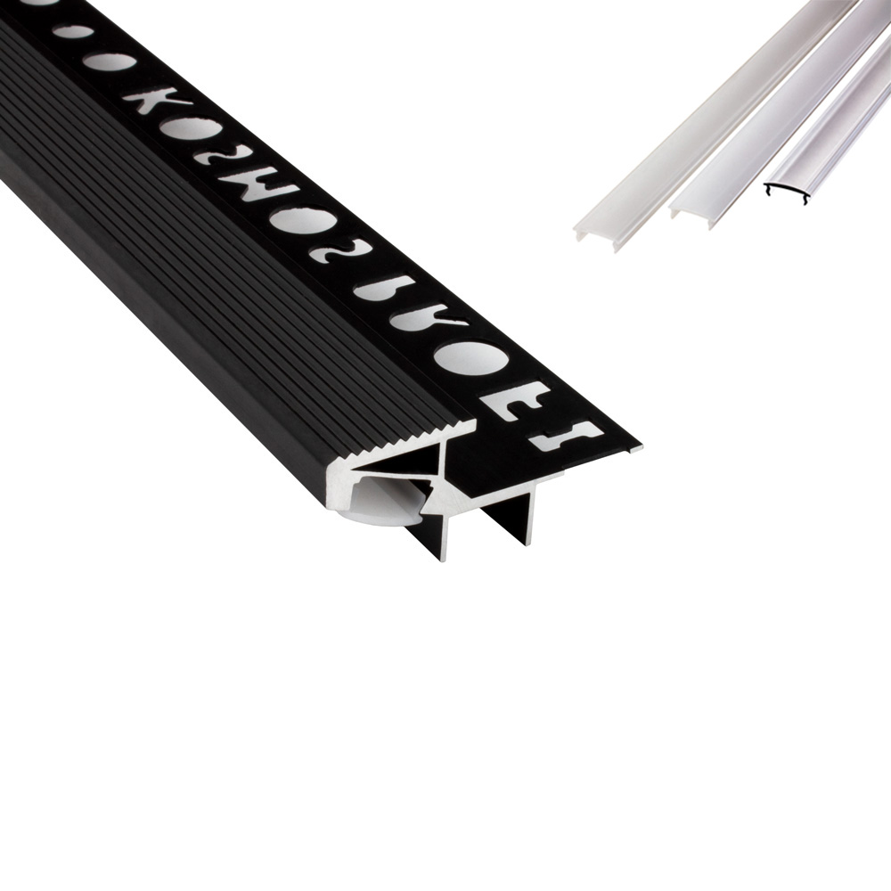 T-40 20° LED Alu Fliesenprofil Treppenprofil Stufen 12mm schwarz T-40 20° LED Alu Fliesenprofil Treppenprofil Stufen 12mm schwarz 2m opal