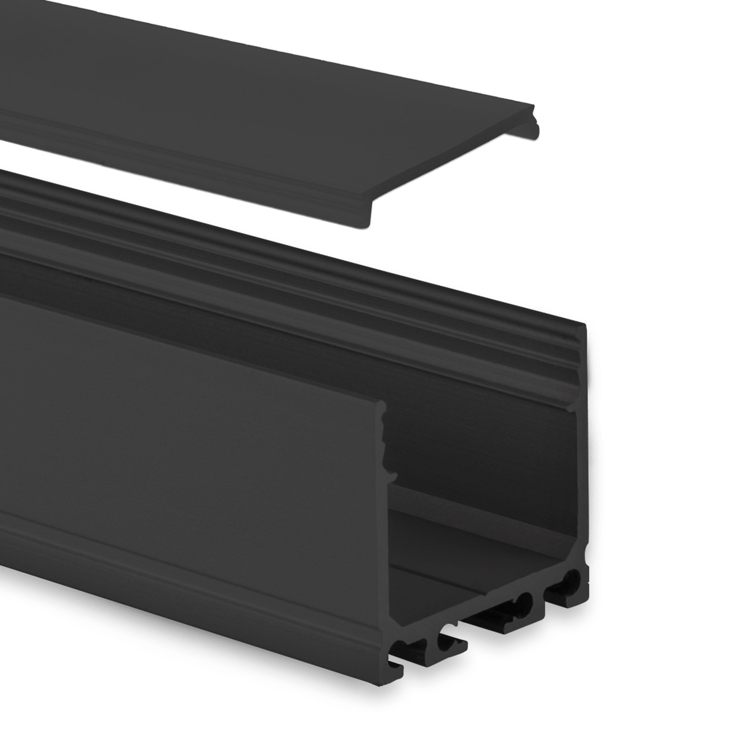 GX-PN6n LED AUFBAU-Profil 200 cm, hoch, LED Stripes max. 24 mm, schwarz RAL 9005 2m Abdeckung schwarz GX-PN6n LED AUFBAU-Profil 200 cm, hoch, LED Stripes max. 24 mm, schwarz RAL 9005 2m Abdeckung schwarz