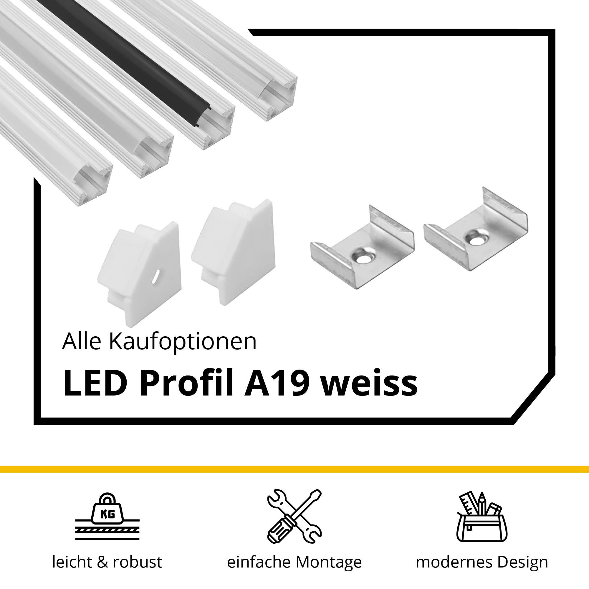 A19 LED Aluprofil Weiss Eckprofil 90° A19 LED Aluprofil Weiss Eckprofil 90° 2m milky