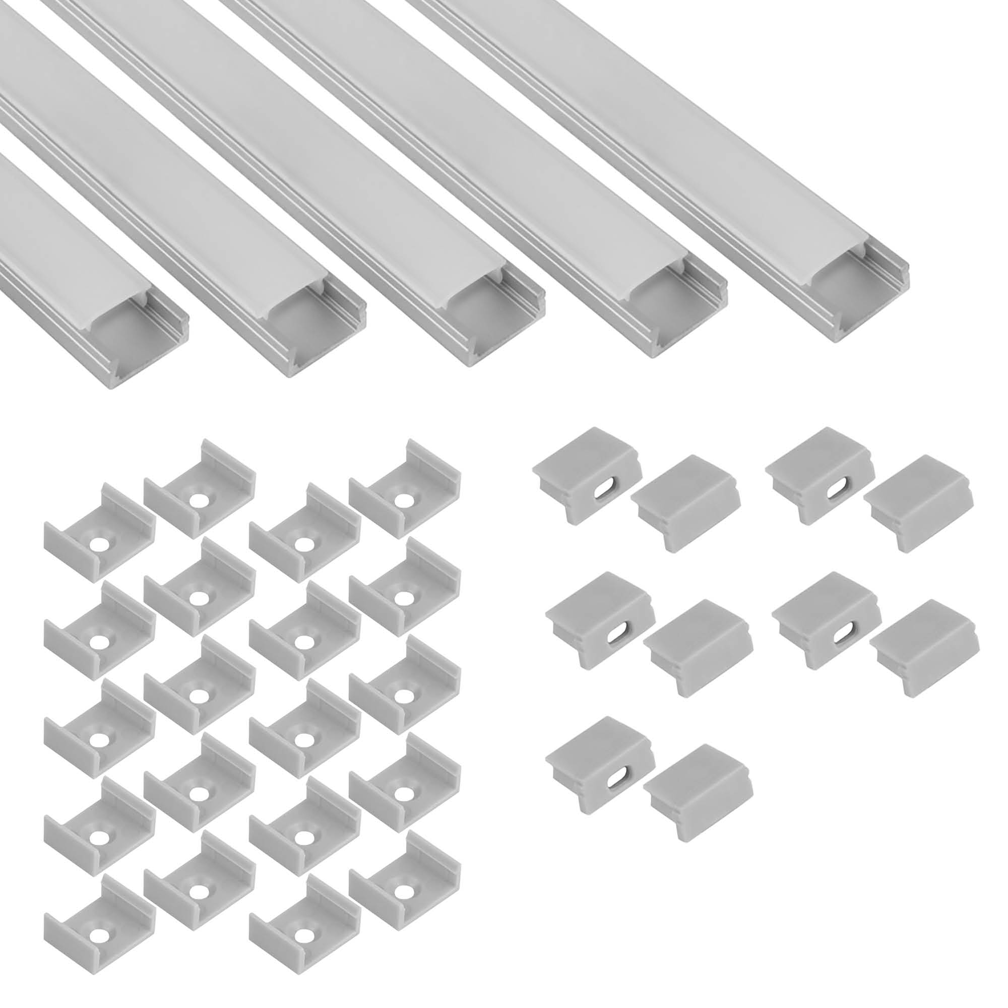 5x A15 LED Profil 2m - Silber inkl. Abdeckung opal, Halter & Endkappen 5x A15 LED Profil 2m - Silber inkl. Abdeckung opal, Halter & Endkappen