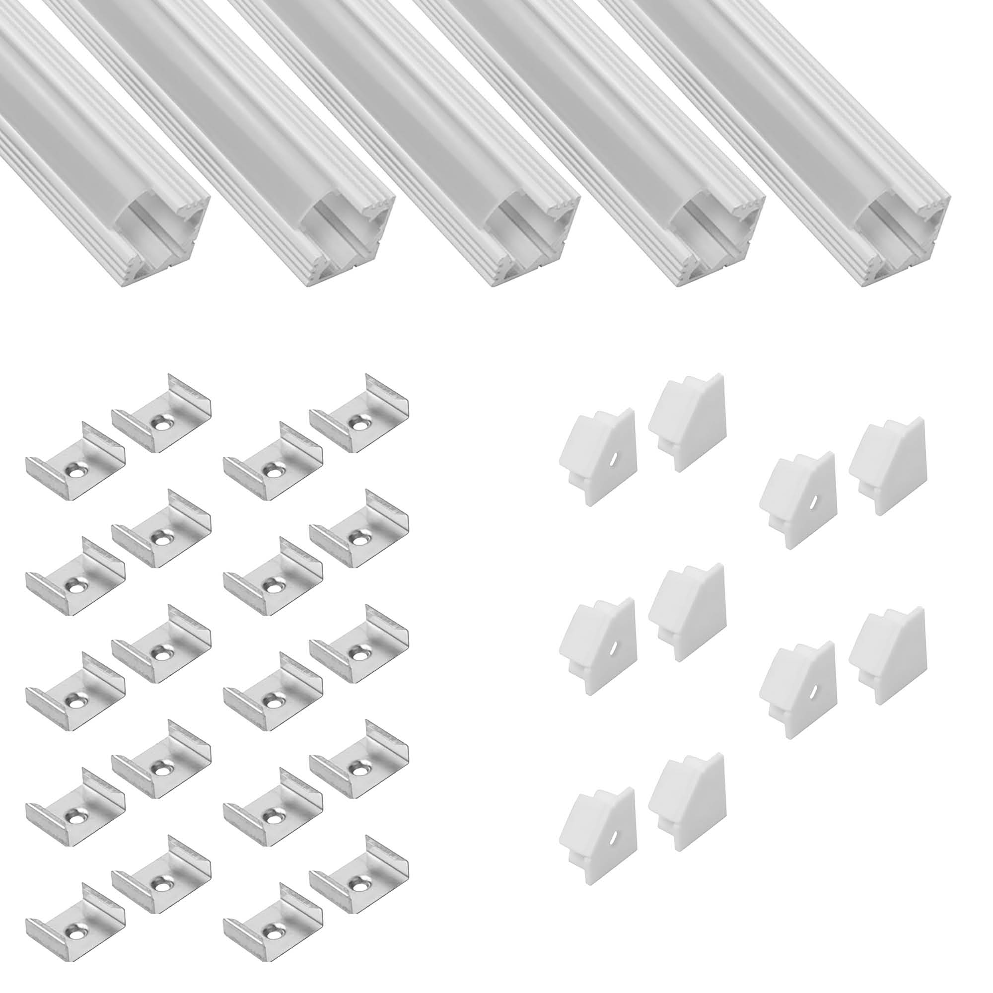 5x A19 LED Profil 2m - Weiss inkl. Abdeckung opal, Halter & Endkappen