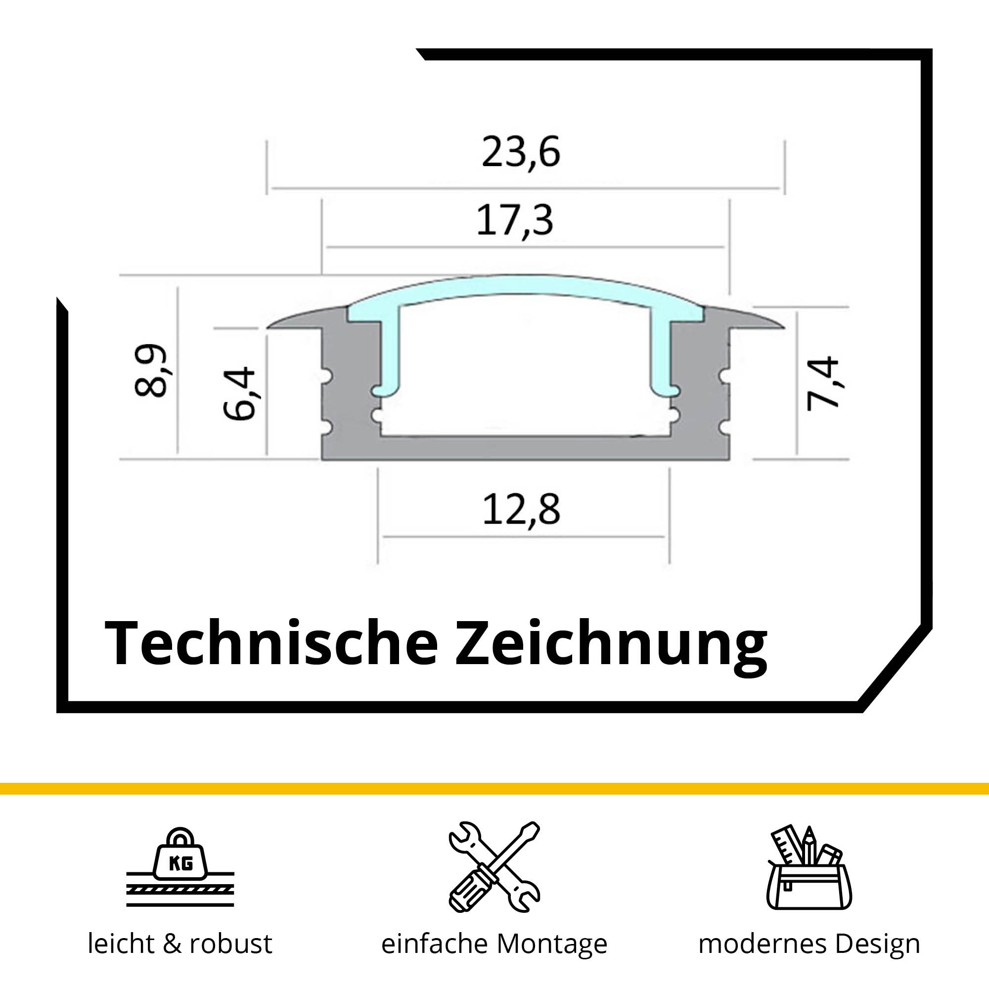 A25 LED Aluprofil Einbauprofil Silber 2x Endkappen A25 LED Aluprofil Weiss 2x Endkappen Einbauprofil