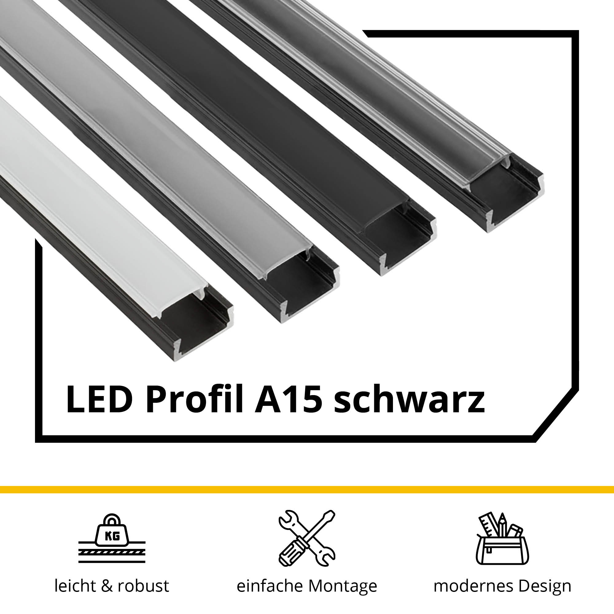A15 LED Profil Schwarz 2x Endkappen A15 LED Profil Schwarz 2x Halter kunststoff