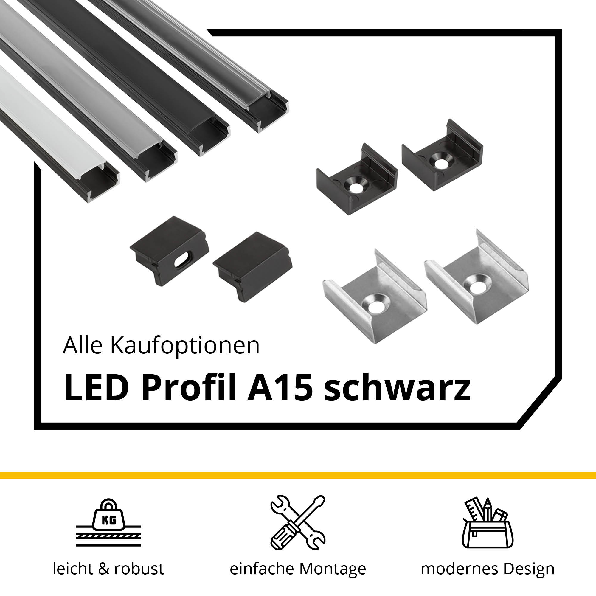 A15 LED Profil Schwarz 2m Abdeckung milky