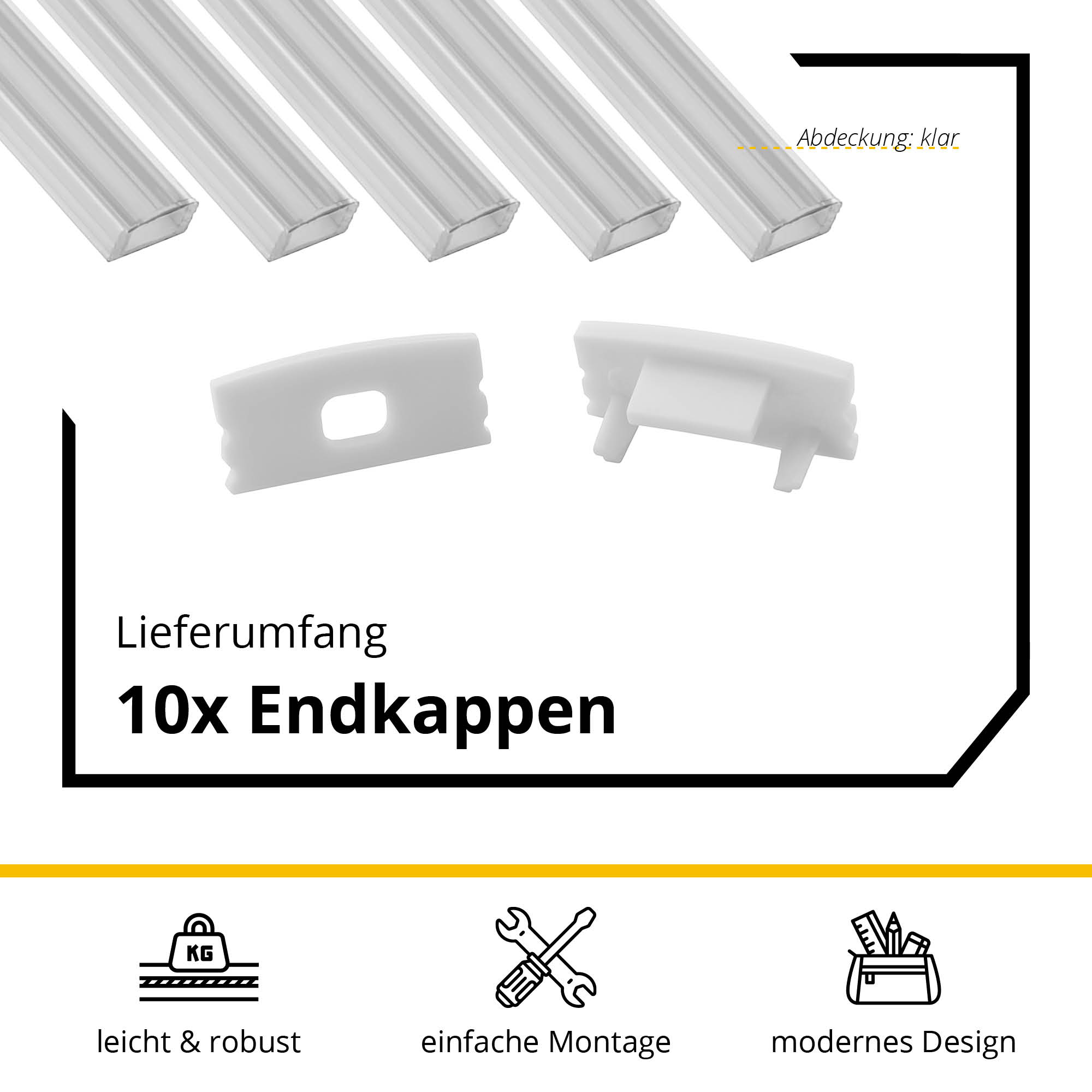 5x A17 LED Profil 2m - Weiss inkl. Abdeckung klar, Halter & Endkappen 5x A17 LED Profil 2m - Weiss inkl. Abdeckung klar, Halter & Endkappen