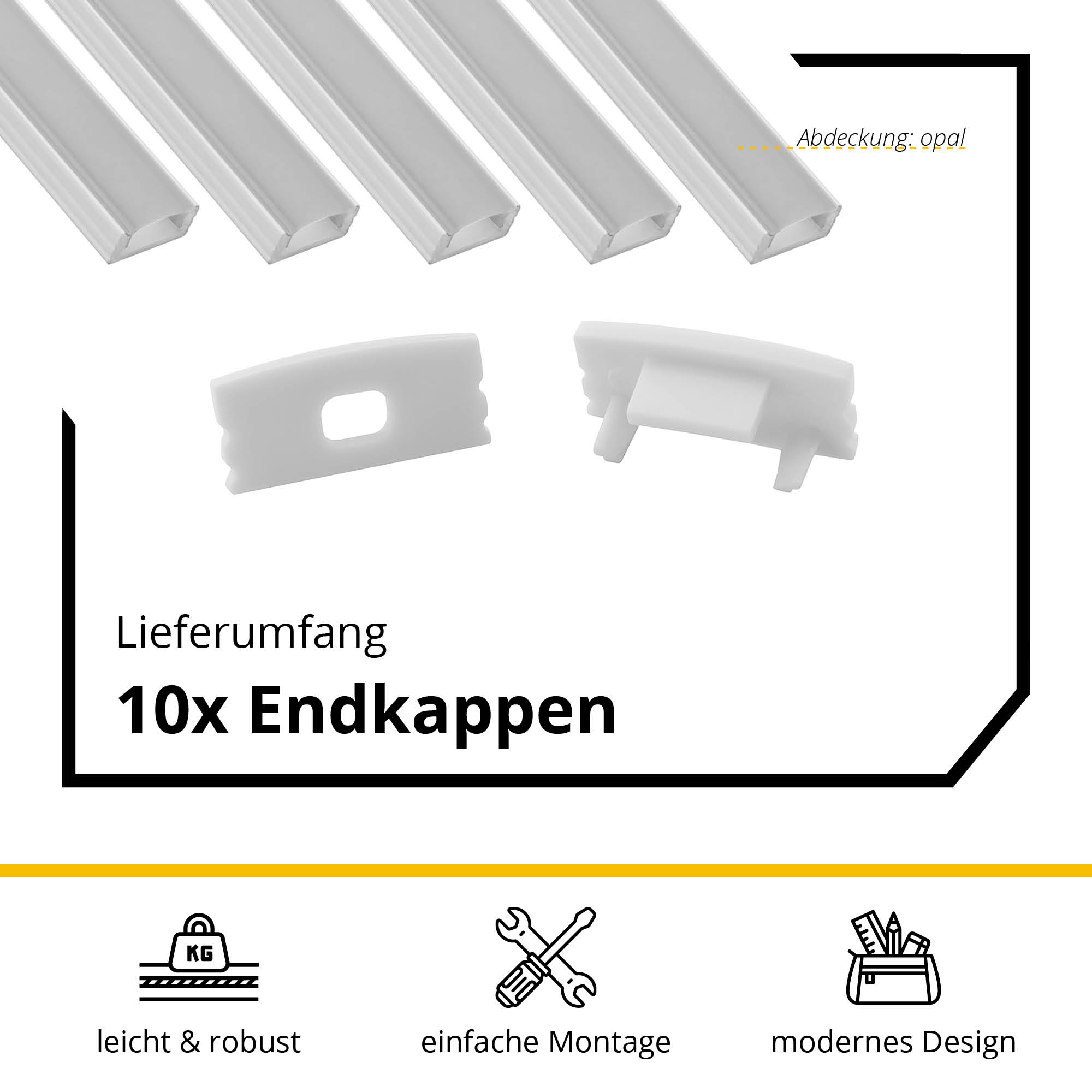 5x A17 LED Profil 2m - Weiss inkl. Abdeckung opal, Halter & Endkappen 5x A17 LED Profil 2m - Weiss inkl. Abdeckung opal, Halter & Endkappen
