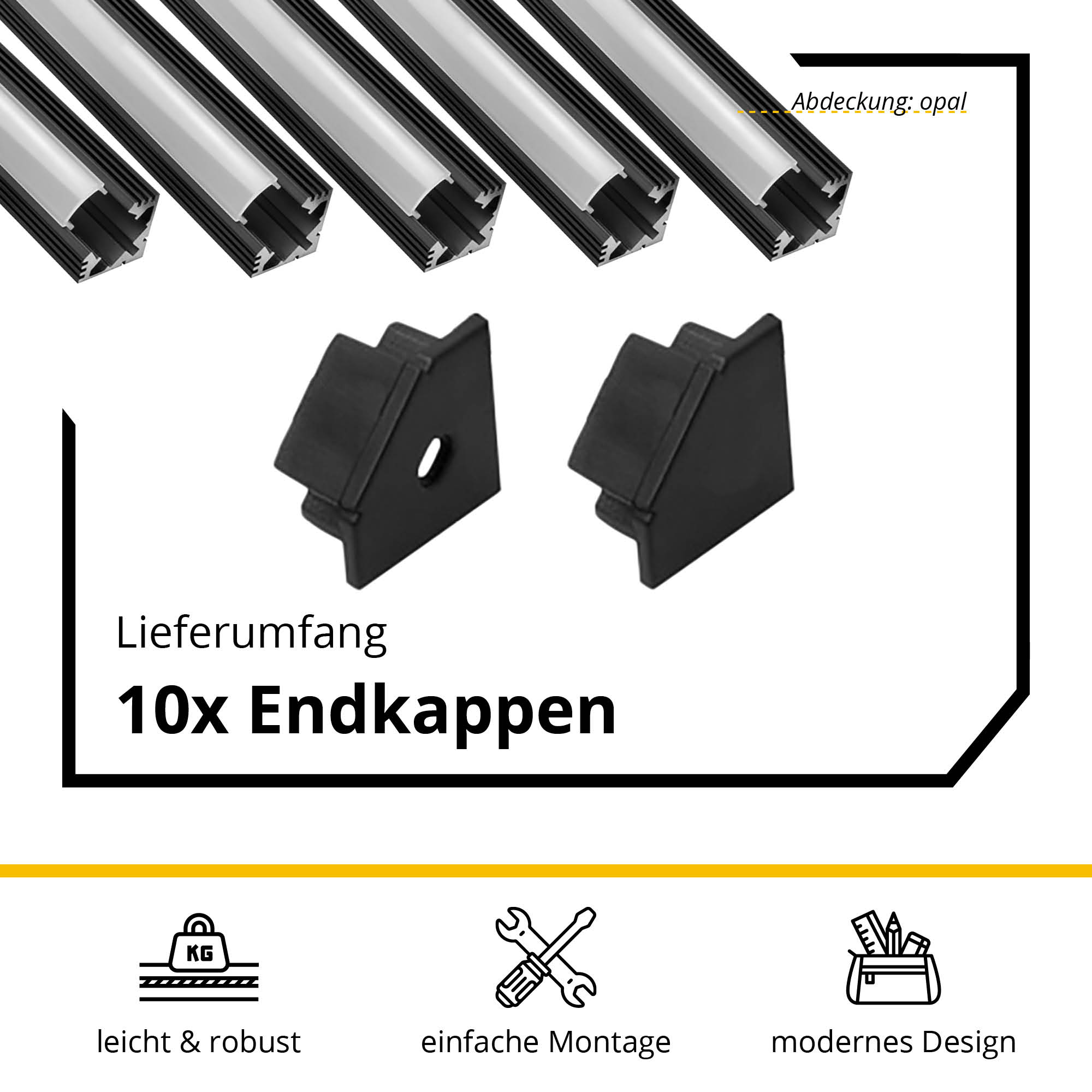 5x A19 LED Profil 2m - Schwarz inkl. Abdeckung opal, Halter & Endkappen 5x A19 LED Profil 2m - Schwarz inkl. Abdeckung opal, Halter & Endkappen