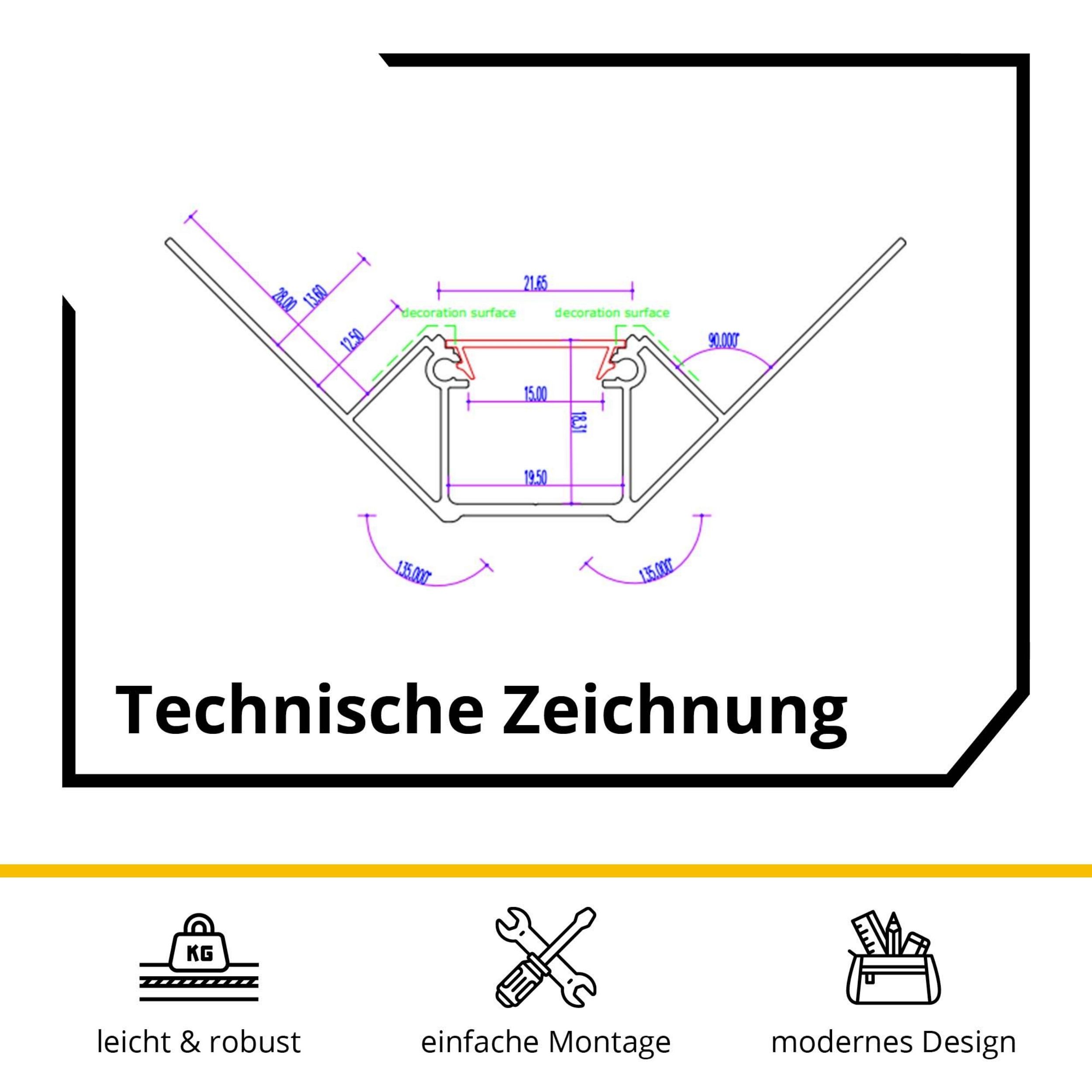LED Trockenbau-Eckprofil Innen Silber – für LED-Strips bis 16mm 2x Endkappen LED Trockenbau-Eckprofil Innen Silber – für LED-Strips bis 16mm 2x Endkappen