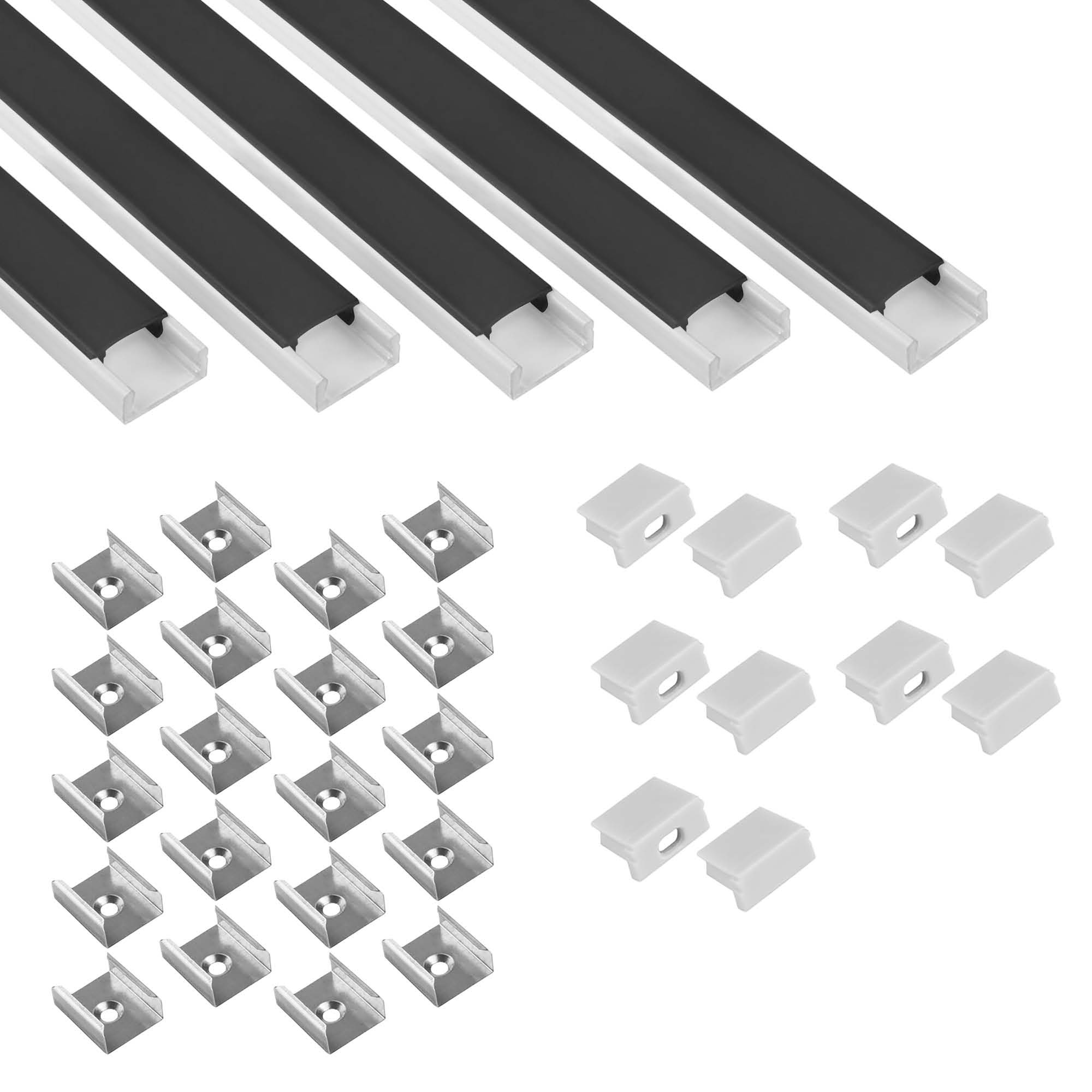 5x A15 LED Profil 2m - Weiss inkl. Abdeckung schwarz, Halter & Endkappen 5x A15 LED Profil 2m - Weiss inkl. Abdeckung schwarz, Halter & Endkappen
