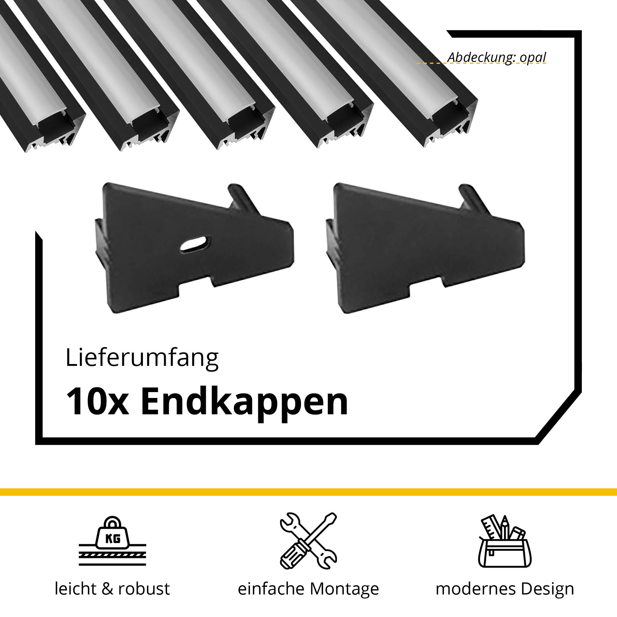 5x A20 LED Profil 2m - Schwarz inkl. Abdeckung opal, Halter & Endkappen 5x A20 LED Profil 2m - Schwarz inkl. Abdeckung opal, Halter & Endkappen