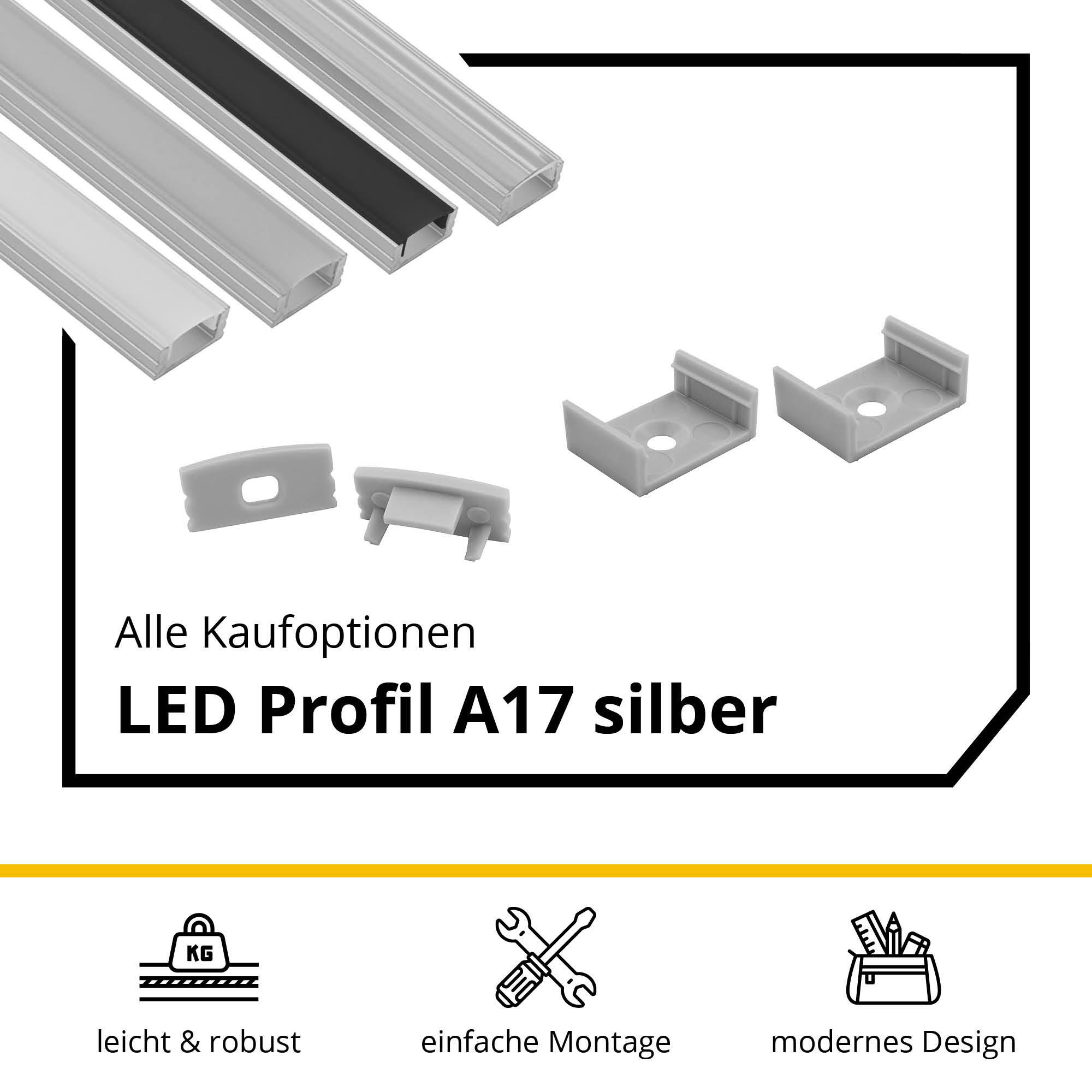 A17 LED Aluprofil Silber 2m Abdeckung milky