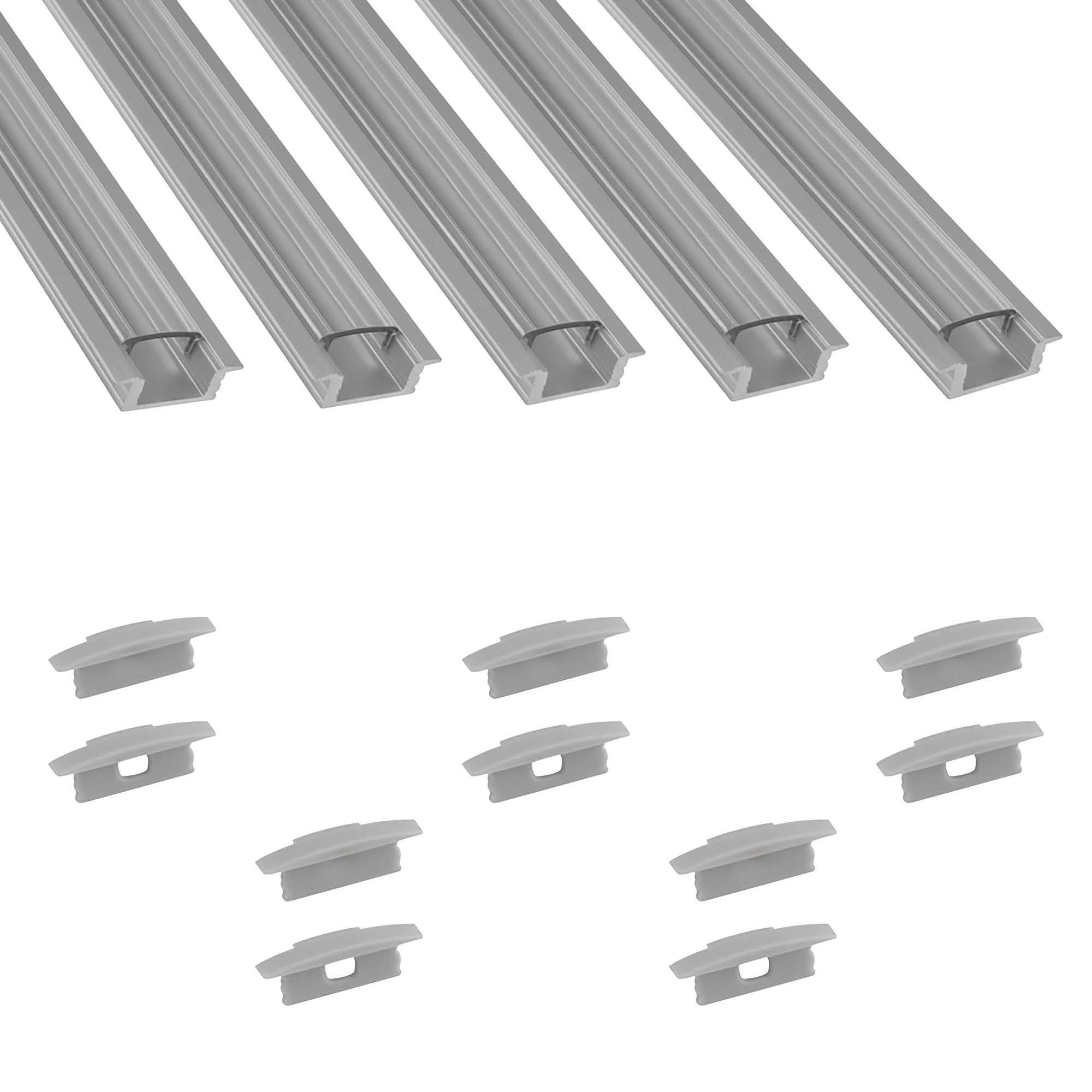 5x A25 LED Profil 2m - Silber inkl. Abdeckung klar & Endkappen