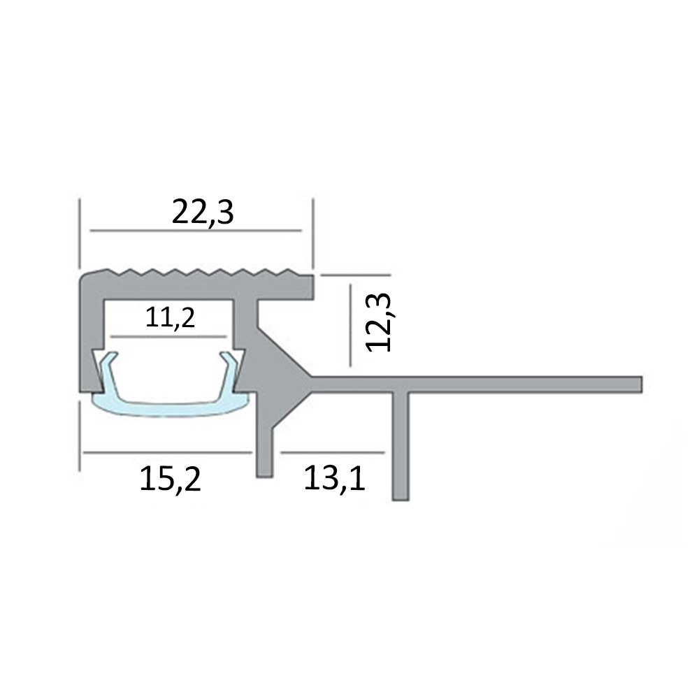 T-40 LED Alu Fliesenprofil Treppenprofil Stufen 12mm schwarz 1m milky
