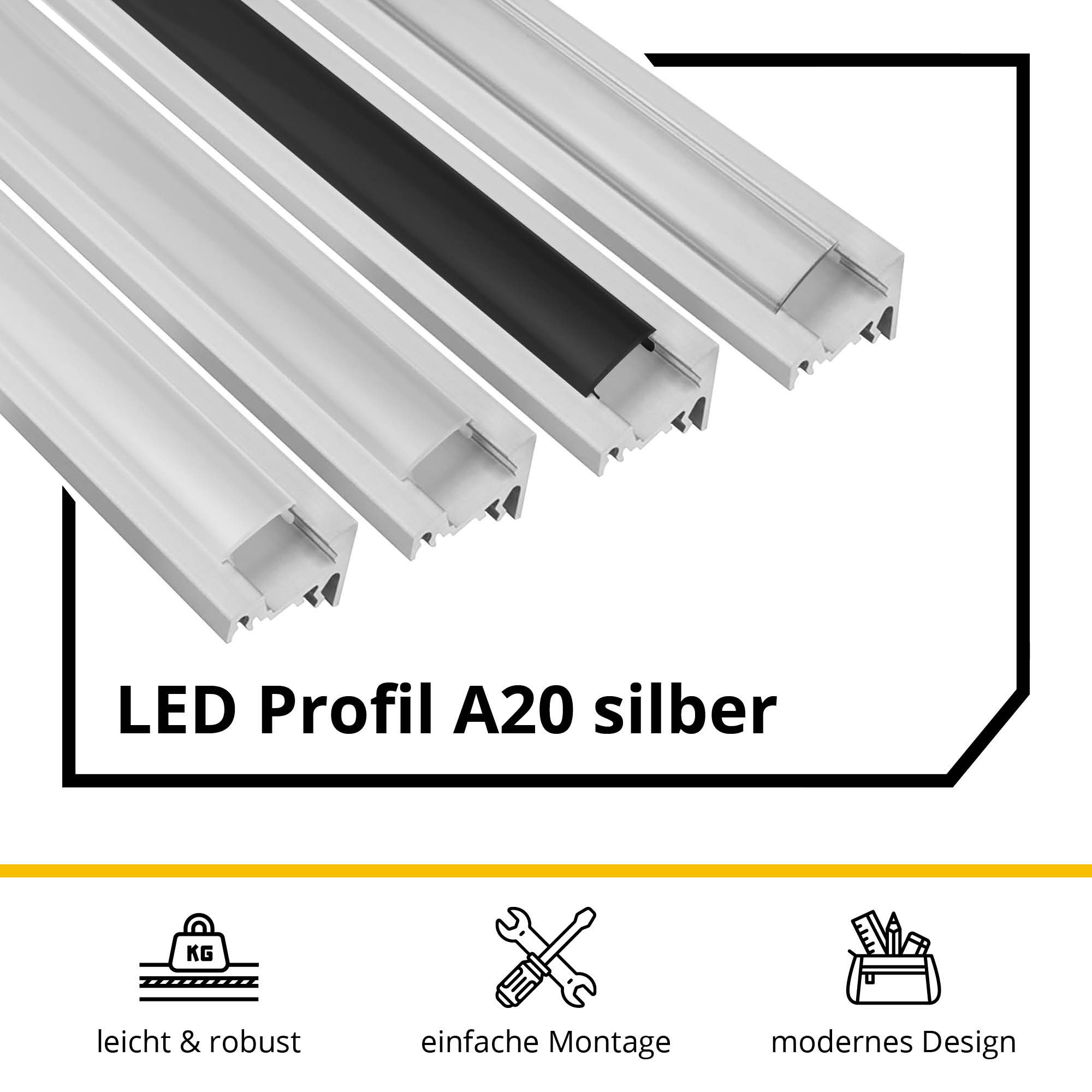 A20 LED Aluprofil Silber Eckprofil 30° A20 LED Aluprofil Silber Eckprofil 30° 2 Halter metall