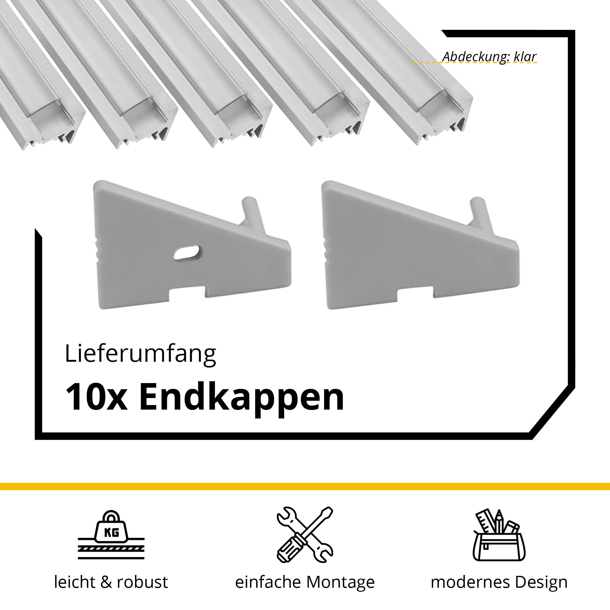 5x A20 LED Profil 2m - Silber inkl. Abdeckung klar, Halter & Endkappen 5x A20 LED Profil 2m - Silber inkl. Abdeckung klar, Halter & Endkappen