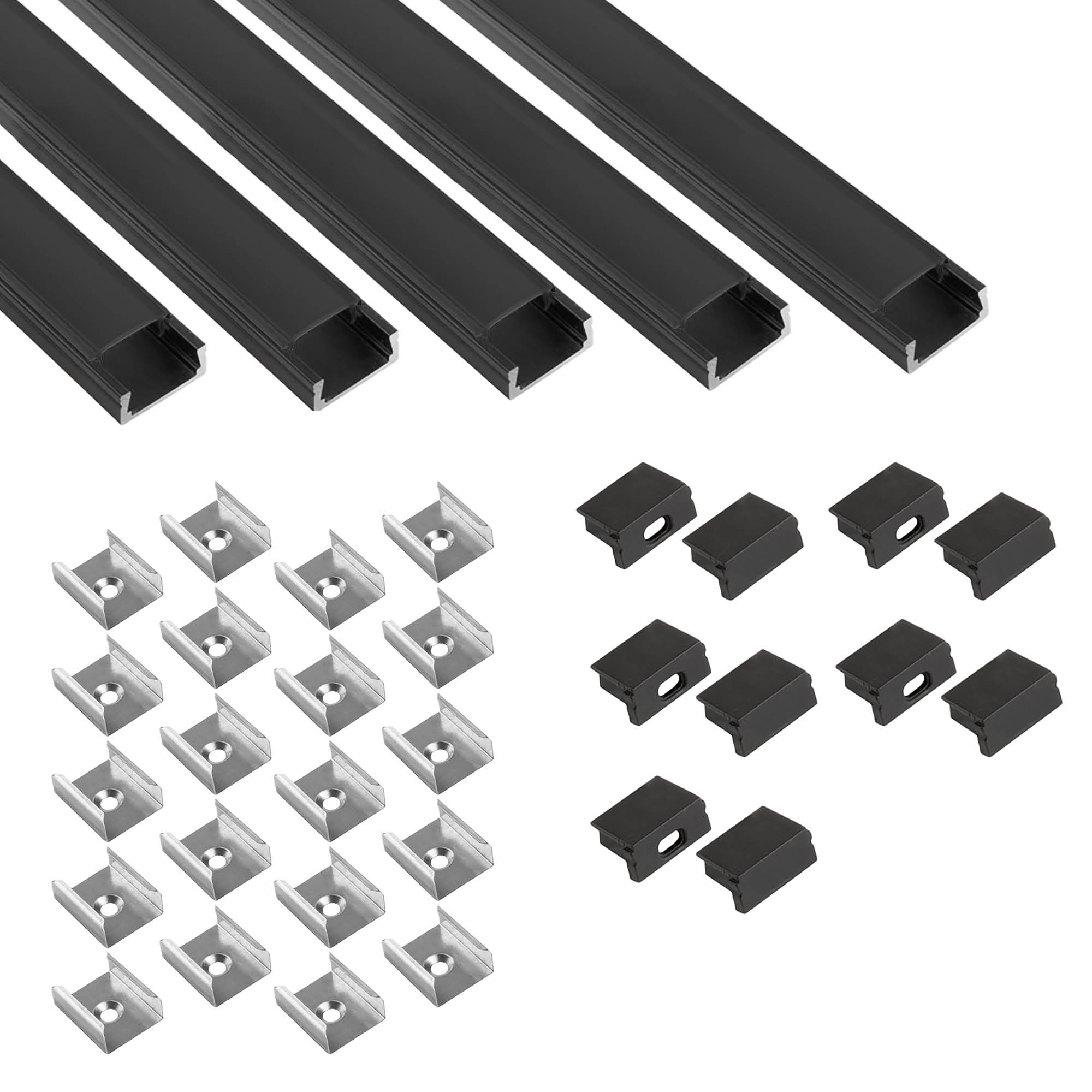 5x A15 LED Profil 2m - Schwarz inkl. Abdeckung schwarz, Halter & Endkappen 5x A15 LED Profil 2m - Schwarz inkl. Abdeckung schwarz, Halter & Endkappen