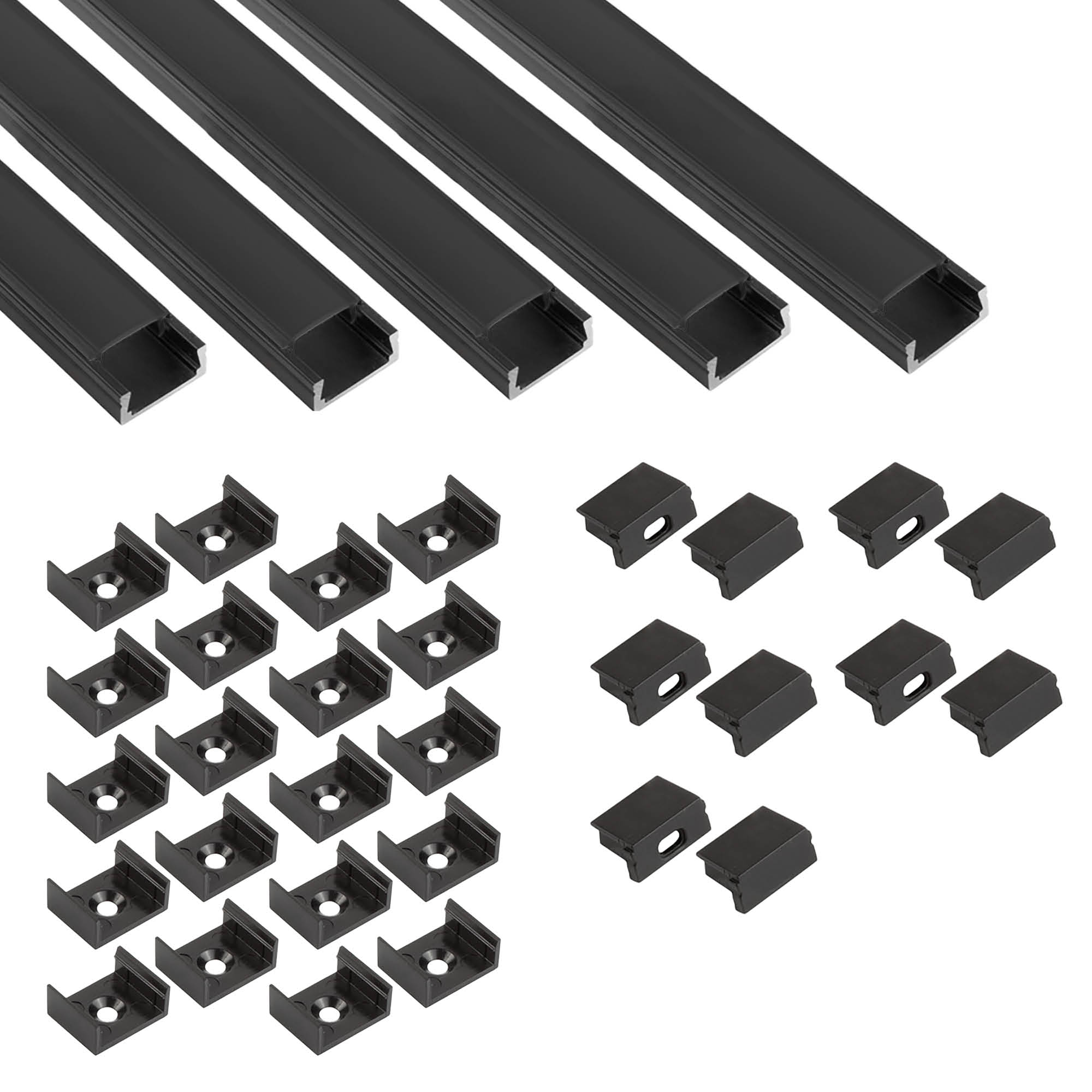 5x A15 LED Profil 2m - Schwarz inkl. Abdeckung schwarz, Halter & Endkappen 5x A15 LED Profil 2m - Schwarz inkl. Abdeckung schwarz, Halter & Endkappen