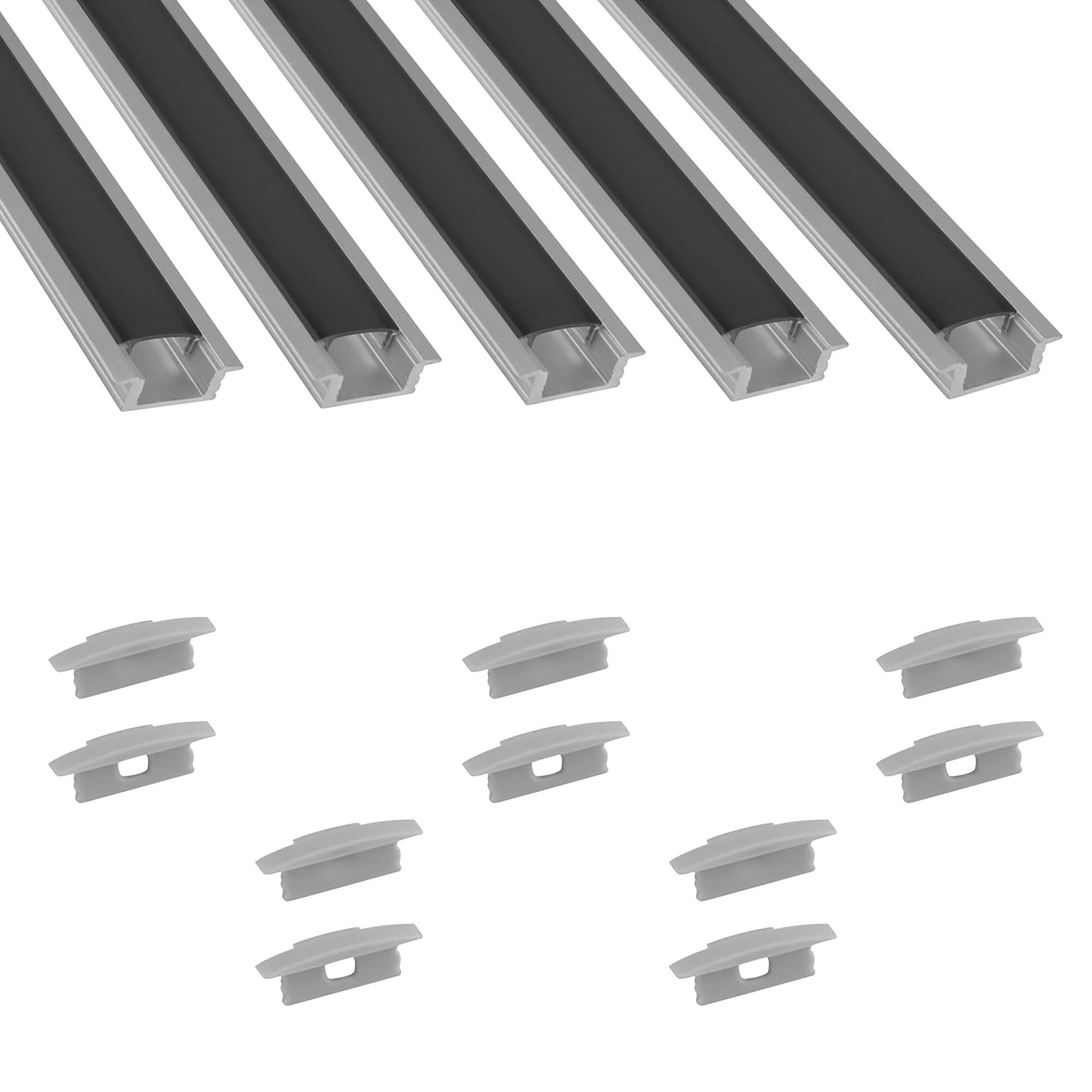 5x A25 LED Profil 2m - Silber inkl. Abdeckung schwarz & Endkappen 5x A25 LED Profil 2m - Silber inkl. Abdeckung schwarz & Endkappen