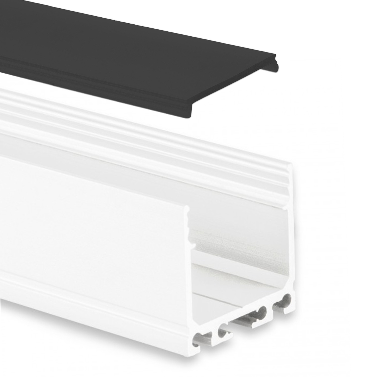 GX-PN6n LED AUFBAU-Profil 200 cm, hoch, LED Stripes max. 24 mm, weiß RAL 9010 2m Abdeckung schwarz GX-PN6n LED AUFBAU-Profil 200 cm, hoch, LED Stripes max. 24 mm, weiß RAL 9010 2m Abdeckung schwarz