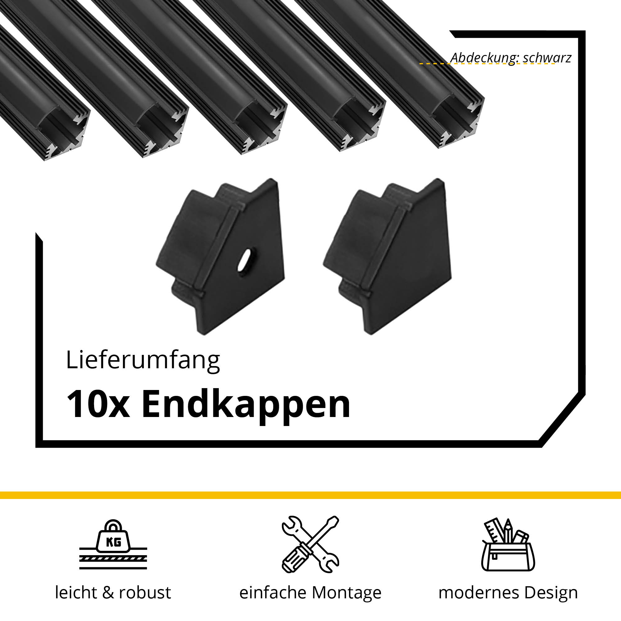 5x A19 LED Profil 2m - Schwarz inkl. Abdeckung schwarz, Halter & Endkappen 5x A19 LED Profil 2m - Schwarz inkl. Abdeckung schwarz, Halter & Endkappen