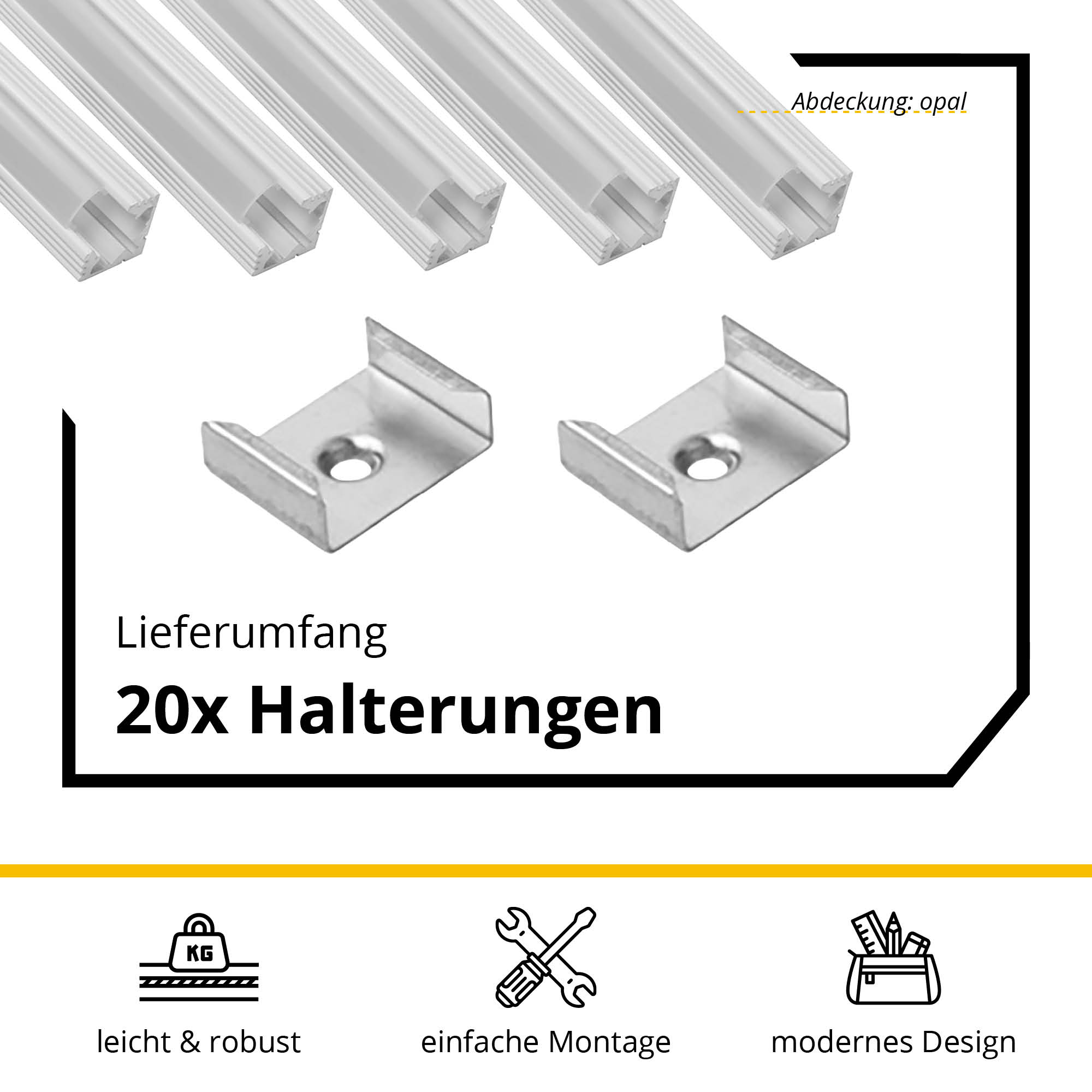 5x A19 LED Profil 2m - Weiss inkl. Abdeckung opal, Halter & Endkappen 5x A19 LED Profil 2m - Weiss inkl. Abdeckung opal, Halter & Endkappen