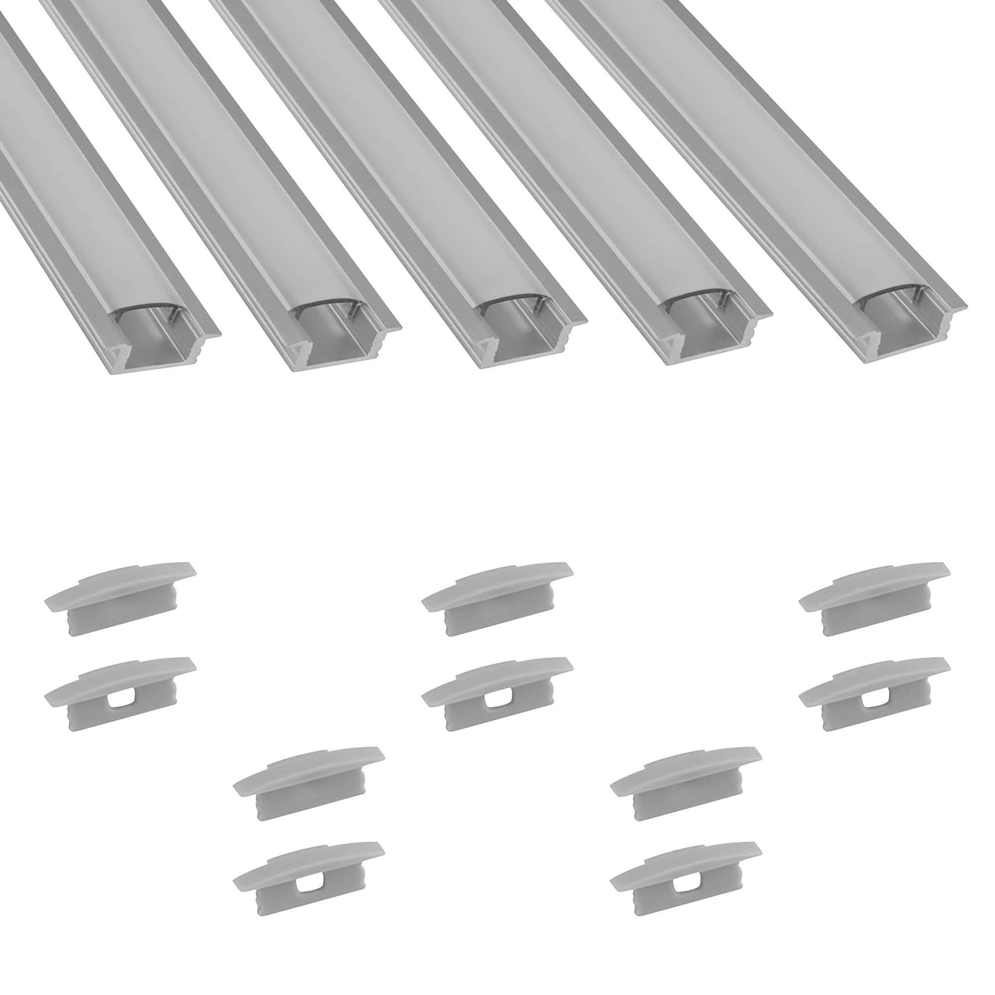 5x A25 LED Profil 2m - Silber inkl. Abdeckung opal & Endkappen