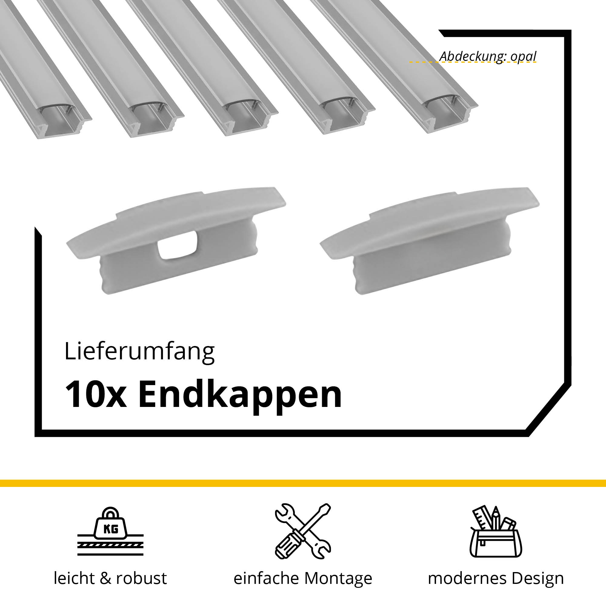 5x A25 LED Profil 2m - Silber inkl. Abdeckung opal & Endkappen 5x A25 LED Profil 2m - Silber inkl. Abdeckung opal & Endkappen