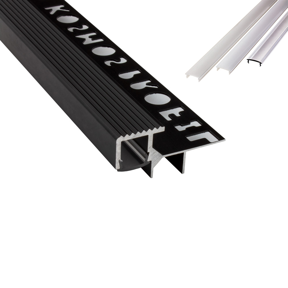 T-40 LED Alu Fliesenprofil Treppenprofil Stufen 12mm schwarz T-40 LED Alu Fliesenprofil Treppenprofil Stufen 12mm schwarz 1m milky