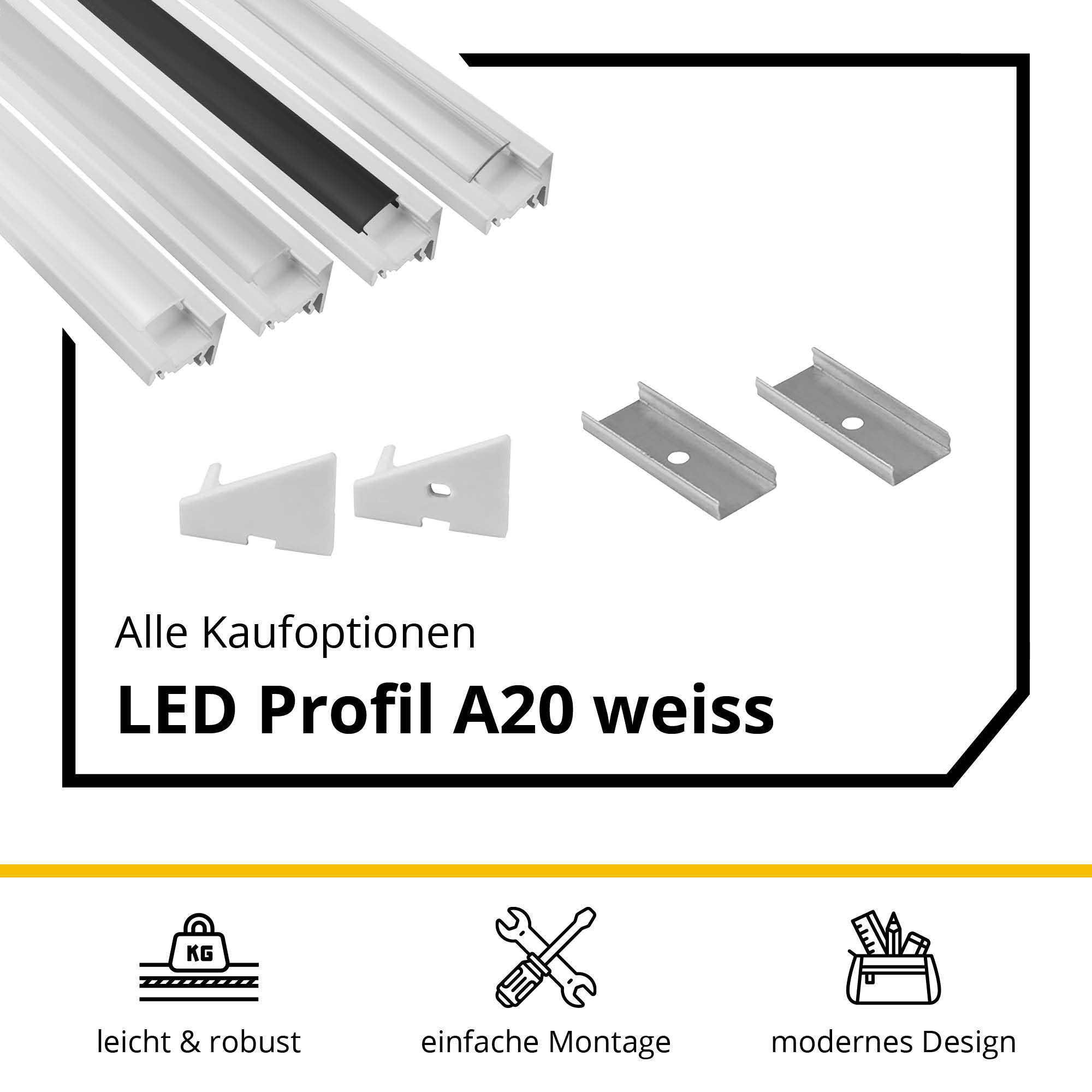 A20 LED Aluprofil Weiss Eckprofil 30° A20 LED Aluprofil Weiss Eckprofil 30° 2m milky