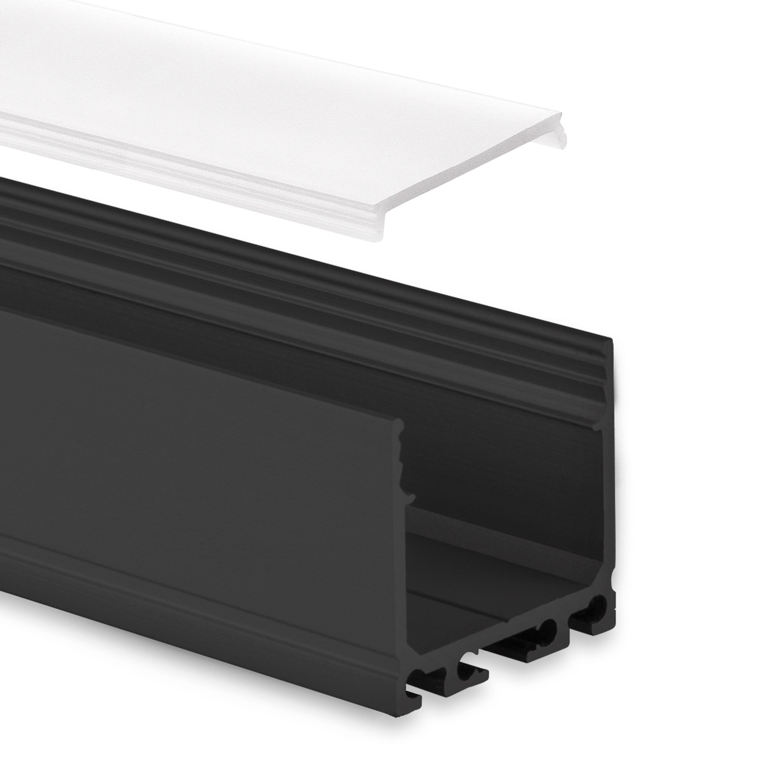GX-PN6n LED AUFBAU-Profil 200 cm, hoch, LED Stripes max. 24 mm, schwarz RAL 9005 2m Abdeckung opal