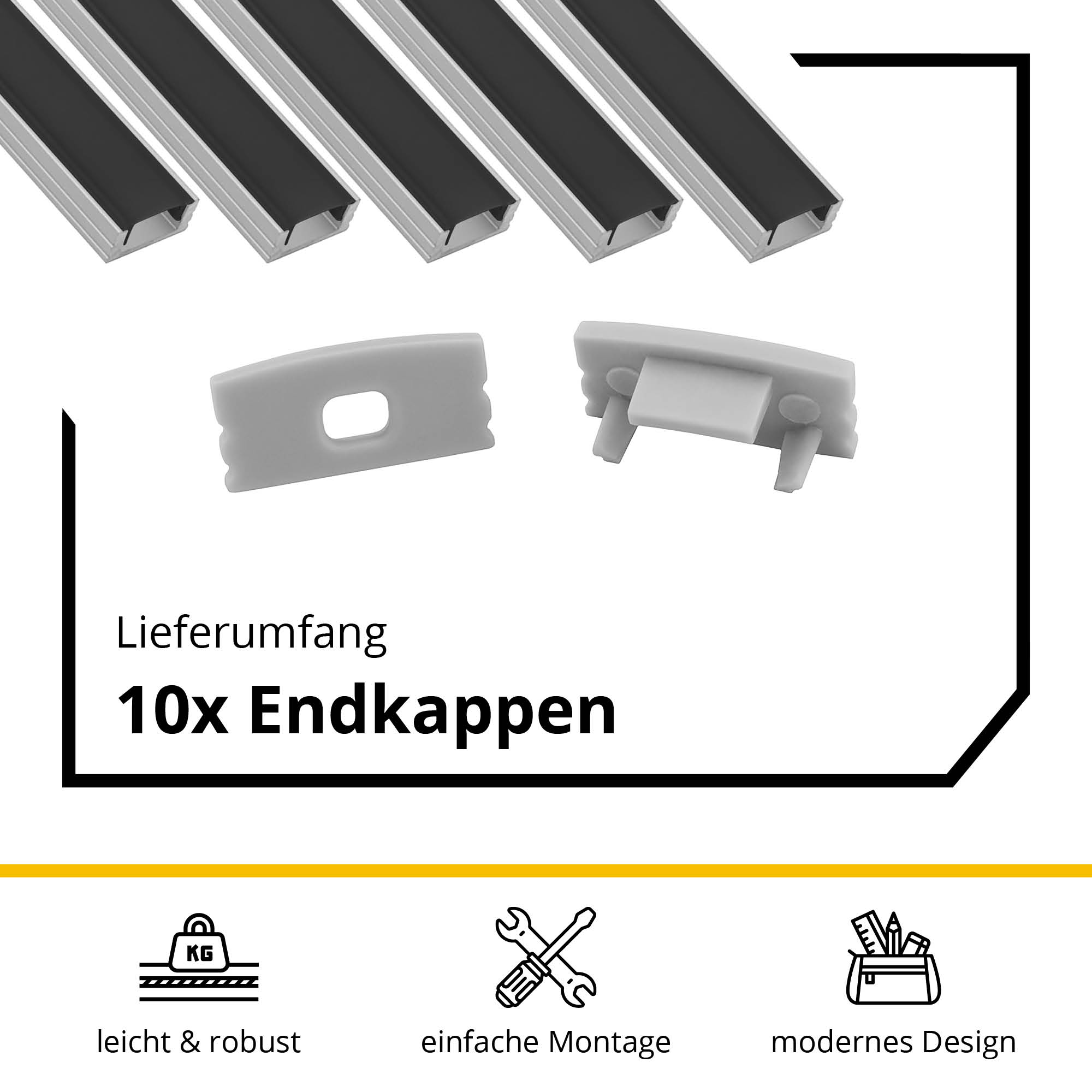 5x A17 LED Profil 2m - Silber inkl. Abdeckung schwarz, Halter & Endkappen 5x A17 LED Profil 2m - Silber inkl. Abdeckung schwarz, Halter & Endkappen
