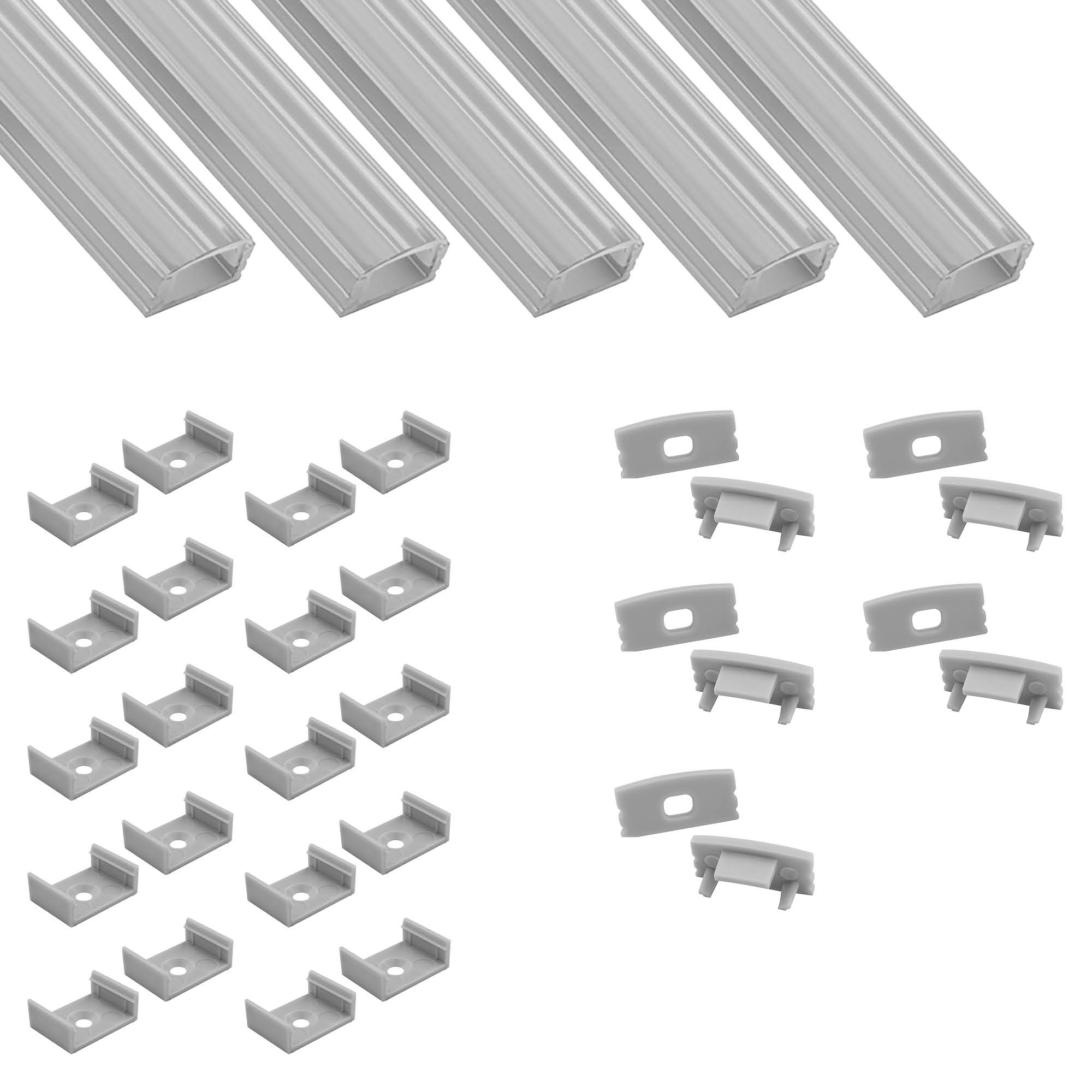 5x A17 LED Profil 2m - Silber inkl. Abdeckung klar, Halter & Endkappen 5x A17 LED Profil 2m - Silber inkl. Abdeckung klar, Halter & Endkappen