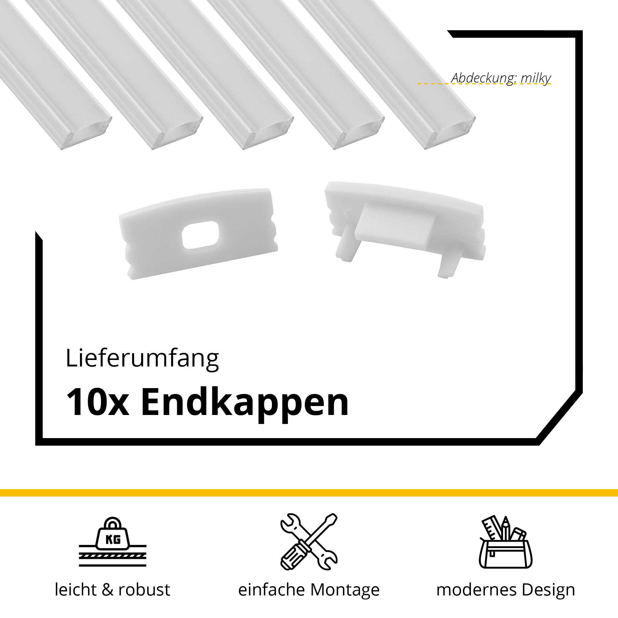 5x A17 LED Profil 2m - Weiss inkl. Abdeckung milky, Halter & Endkappen 5x A17 LED Profil 2m - Weiss inkl. Abdeckung milky, Halter & Endkappen