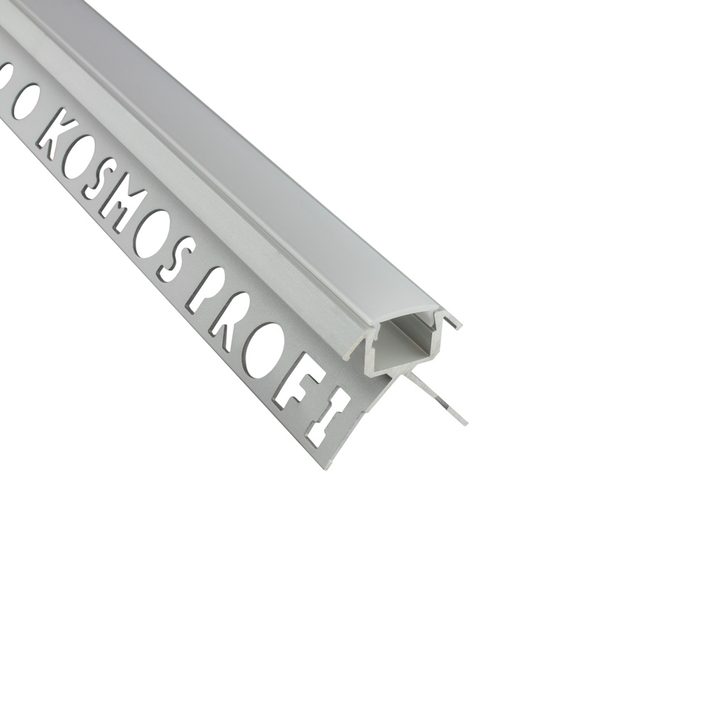 C-T77 LED Alu Fliesenprofil Ecke aussen 12mm silber 2m milky