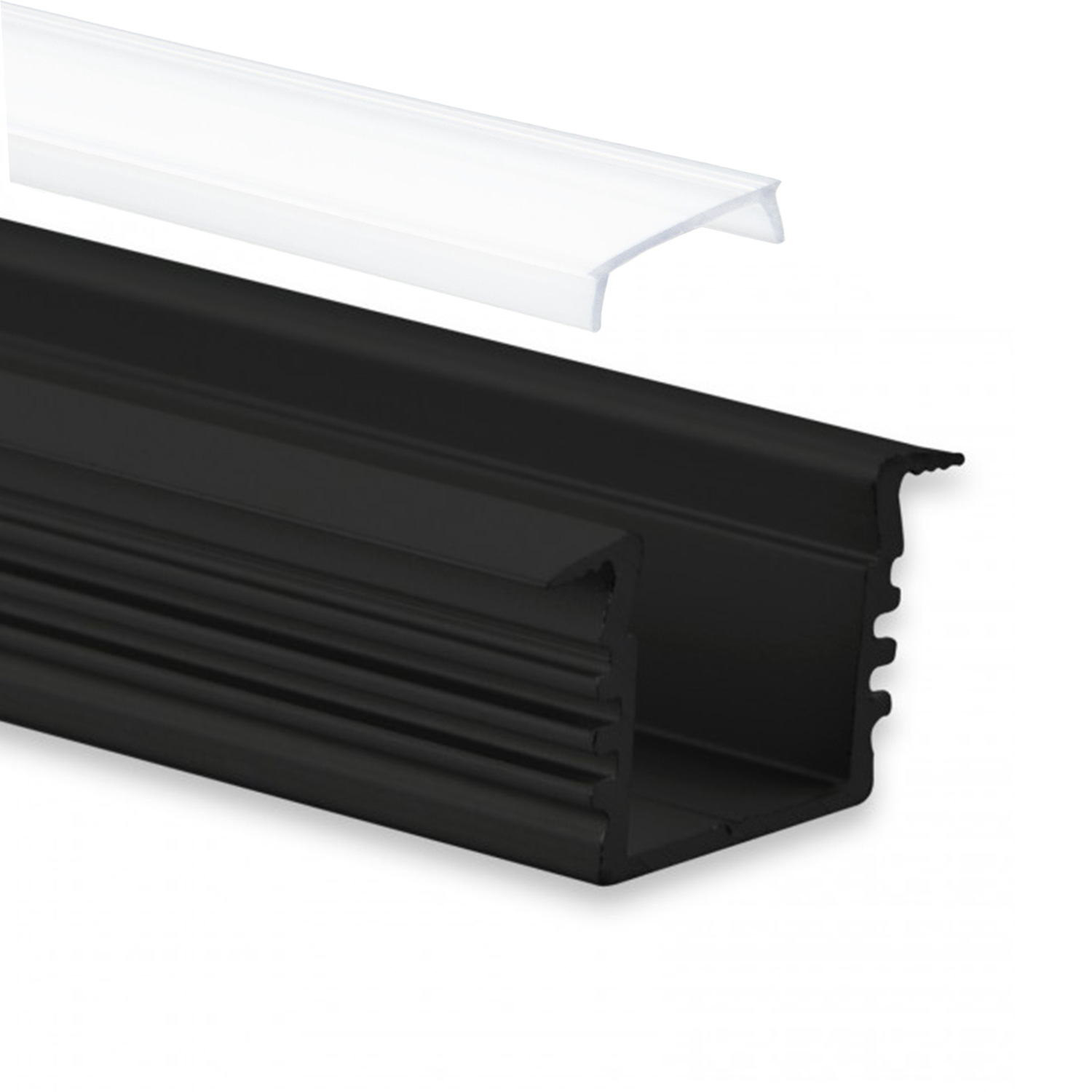 GX-PL3 LED EINBAU-Profil 200 cm, hoch/Flügel, LED Stripes max. 12 mm, schwarz RAL 9005 2m Abdeckung opal