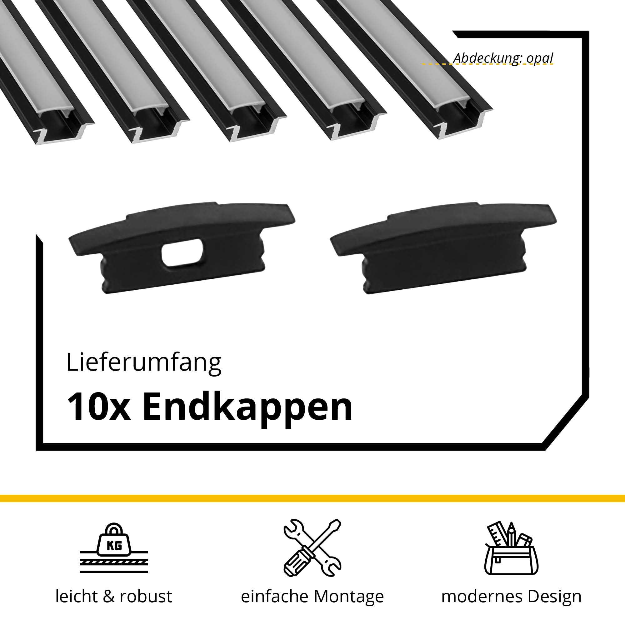 5x A25 LED Profil 2m - Schwarz inkl. Abdeckung opal & Endkappen 5x A25 LED Profil 2m - Schwarz inkl. Abdeckung opal & Endkappen