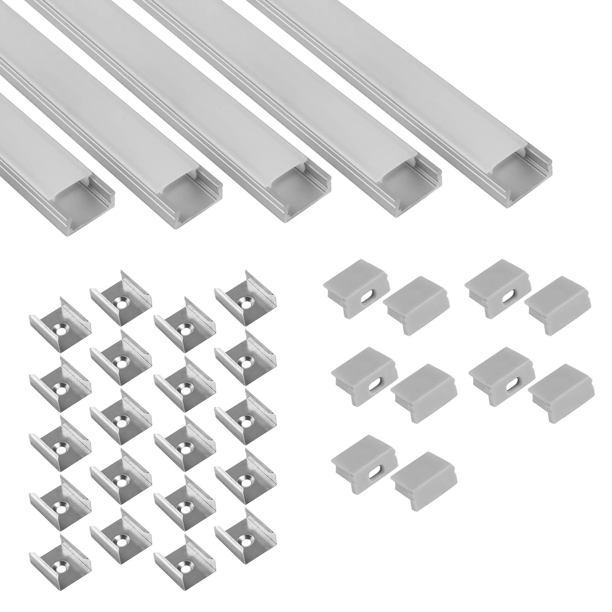 5x A15 LED profile 2m - Silver incl. opal cover, clips & end caps