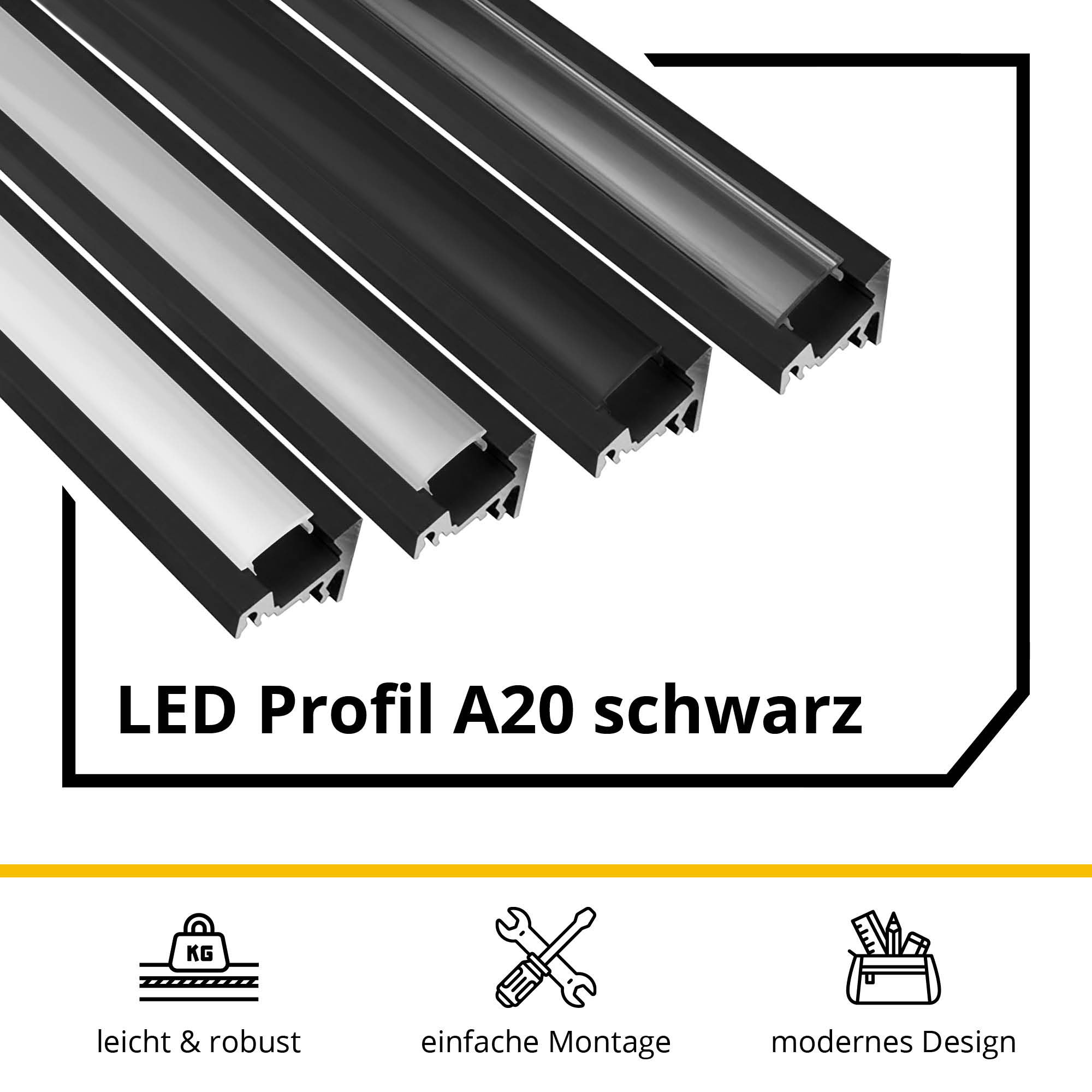 A20 LED Aluprofil Schwarz Eckprofil 30° 2x Halter metall