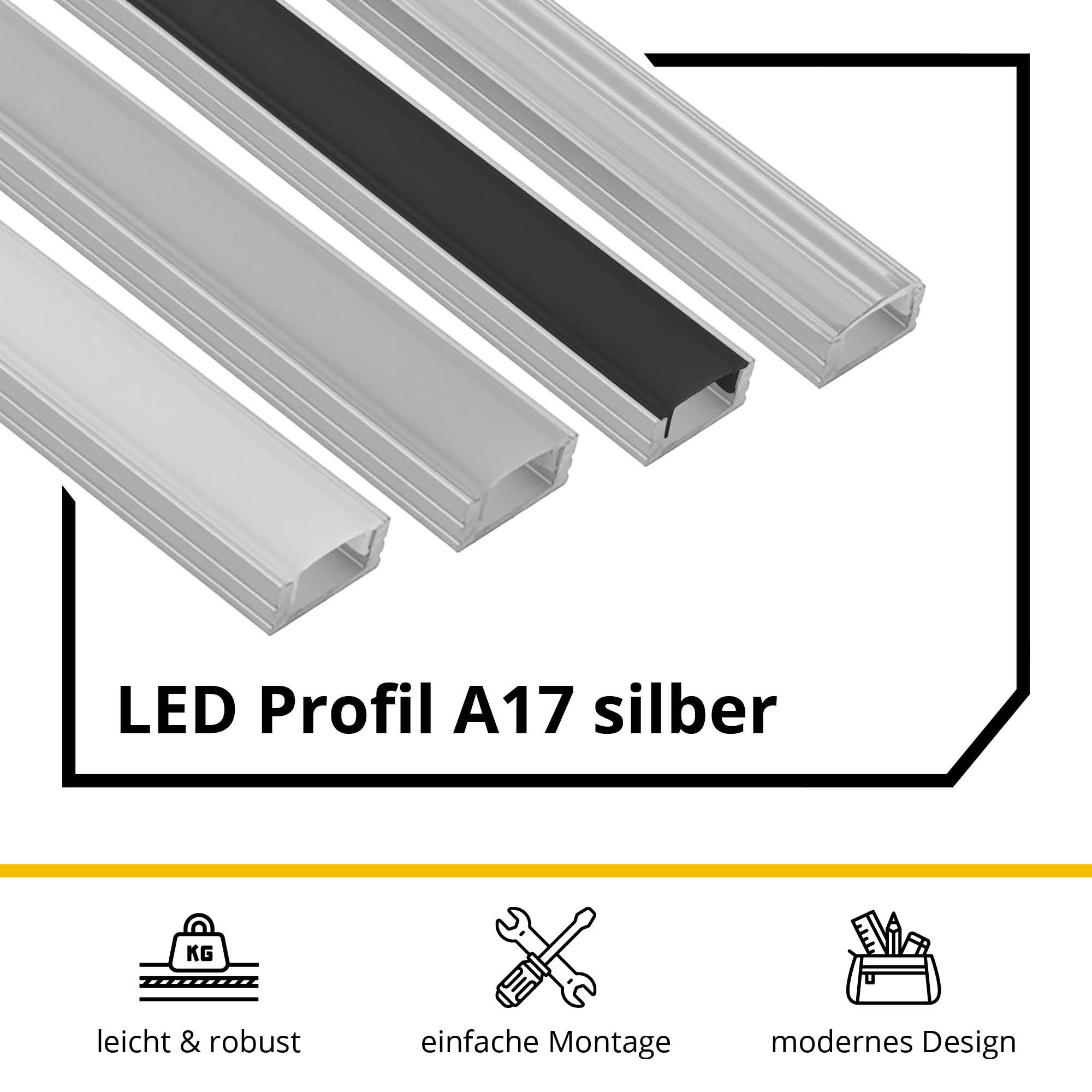A17 LED Aluprofil Silber 2x Halter kunststoff