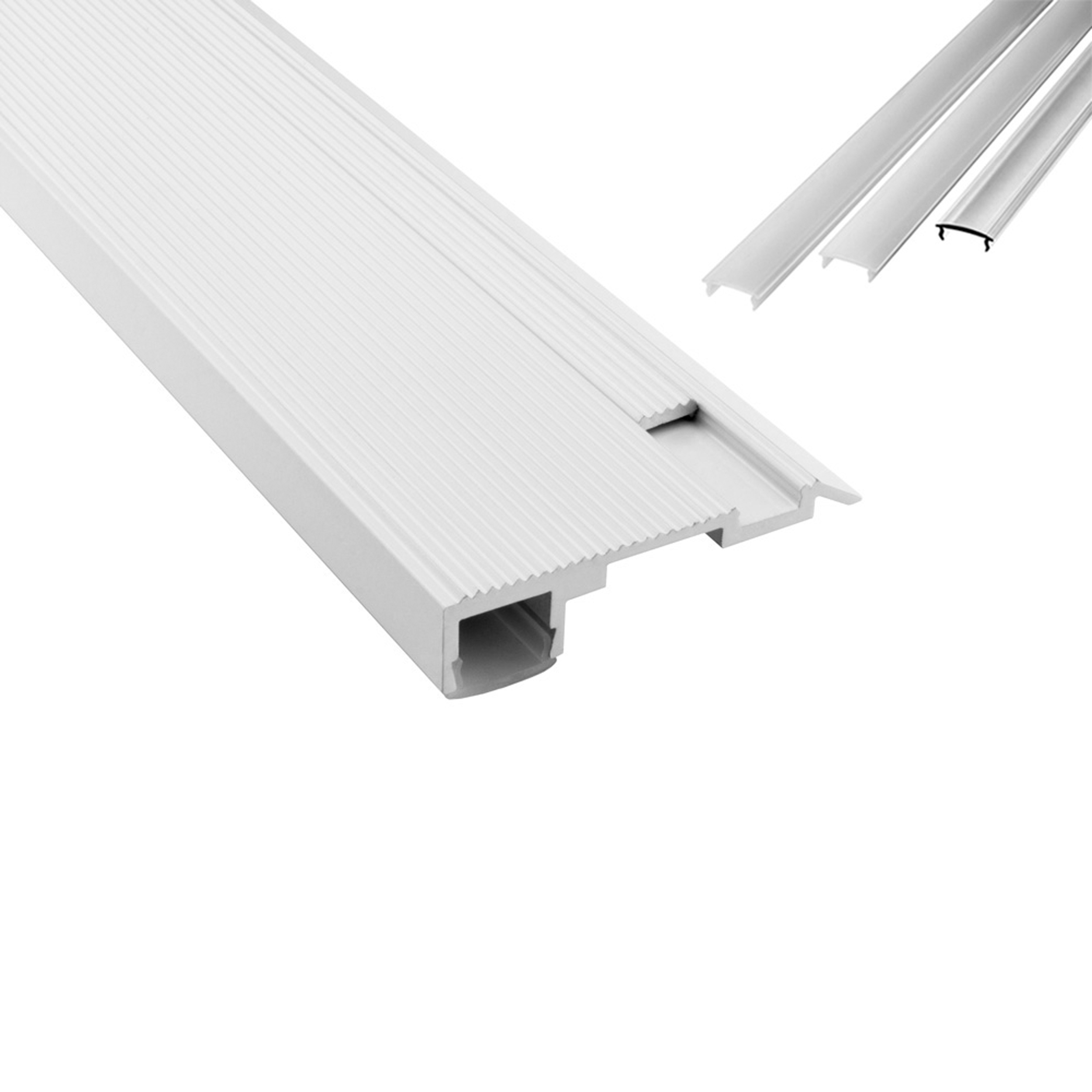 B-WARE - T-STA LED Alu Treppenprofil Treppenwinkel Profil Stufen weiss 1m klar B-WARE - T-STA LED Alu Treppenprofil Treppenwinkel Profil Stufen weiss 2m opal