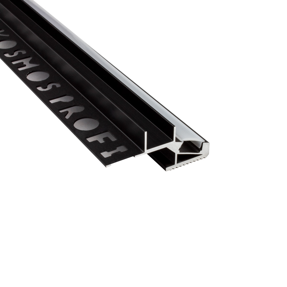 T-40 20° LED Alu Fliesenprofil Treppenprofil Stufen 12mm schwarz 2m opal
