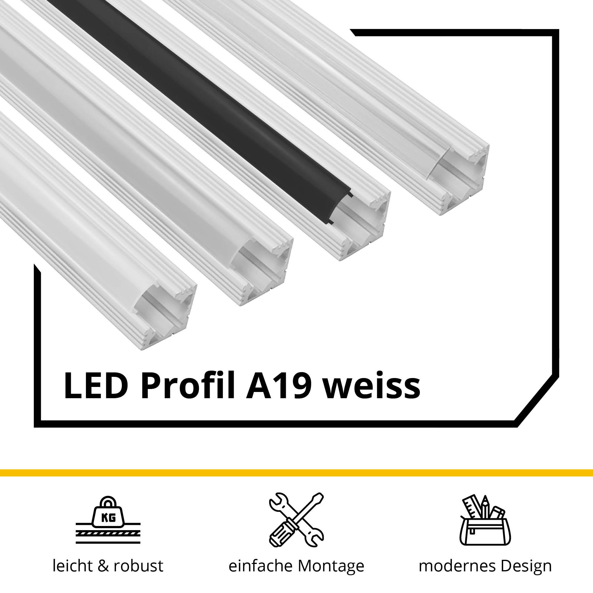 A19 LED Aluprofil Weiss Eckprofil 90° 2x Halter metall