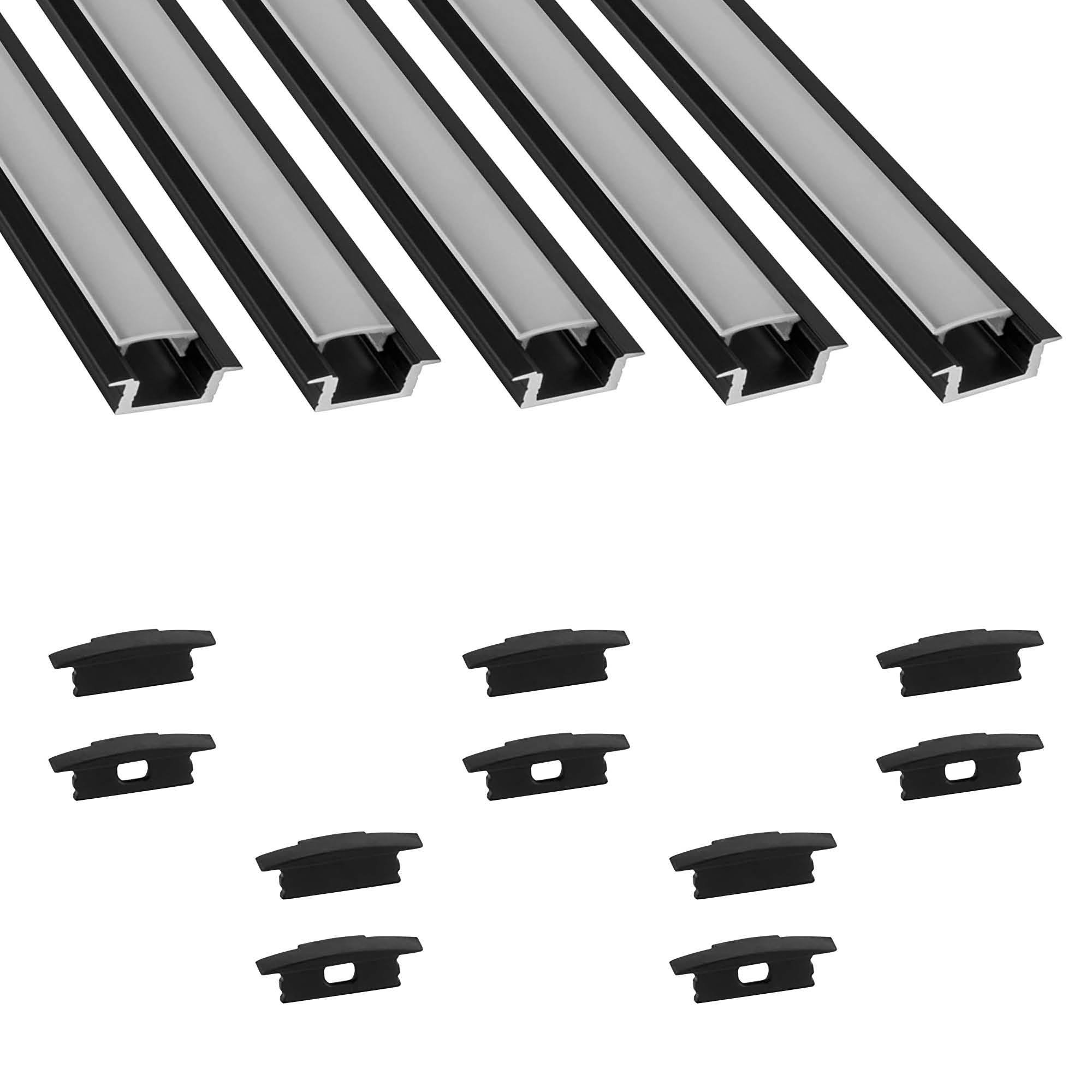 5x A25 LED Profil 2m - Schwarz inkl. Abdeckung opal & Endkappen 5x A25 LED Profil 2m - Schwarz inkl. Abdeckung opal & Endkappen