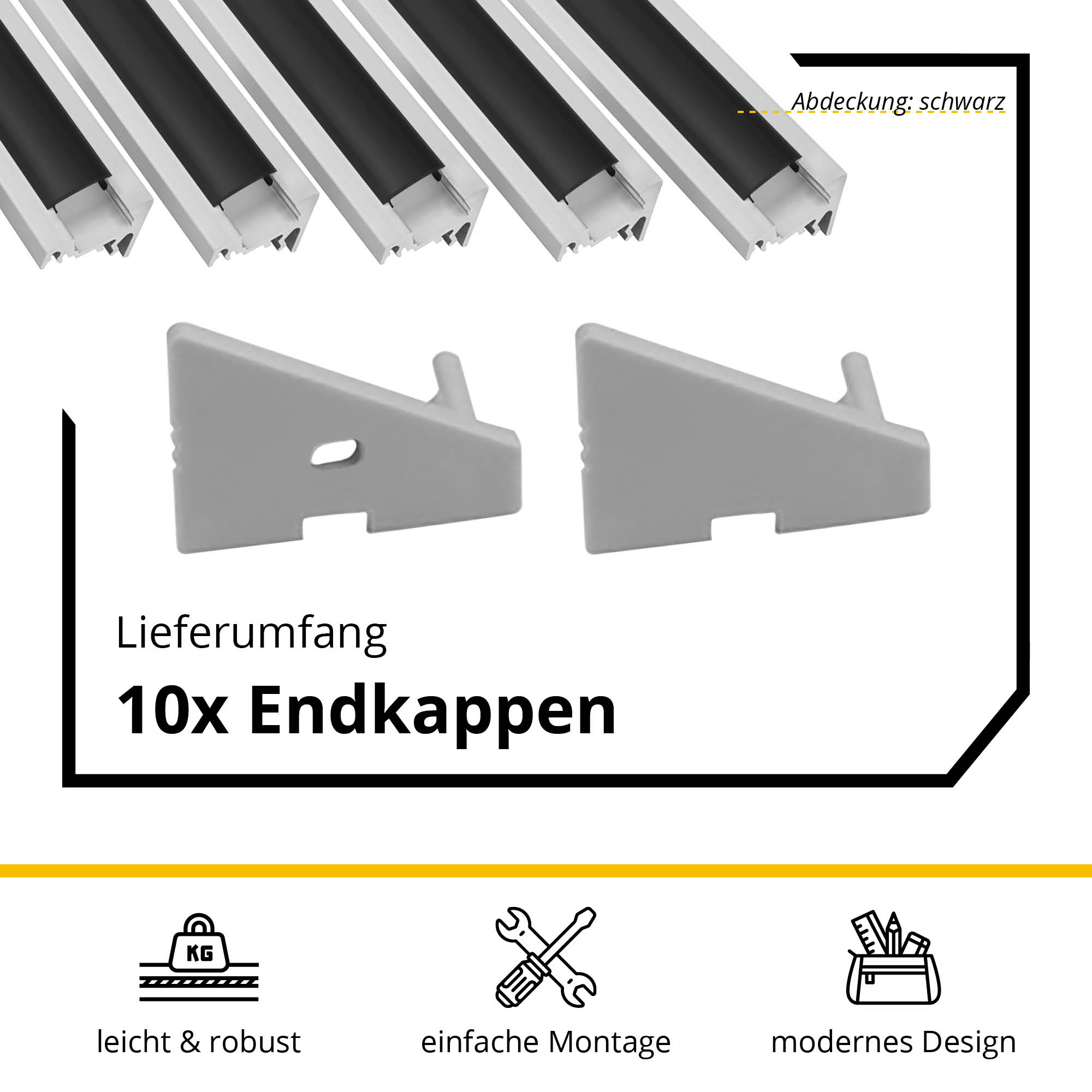 5x A20 LED Profil 2m - Silber inkl. Abdeckung schwarz, Halter & Endkappen 5x A20 LED Profil 2m - Silber inkl. Abdeckung schwarz, Halter & Endkappen