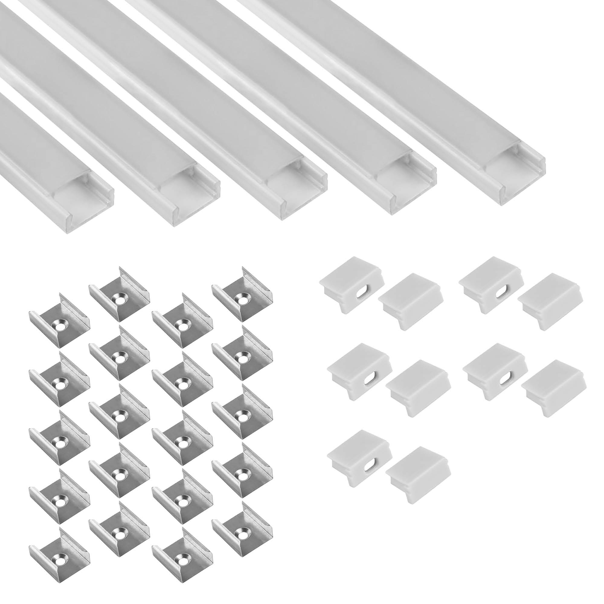 5x A15 LED Profil 2m - Weiss inkl. Abdeckung opal, Halter & Endkappen 5x A15 LED Profil 2m - Weiss inkl. Abdeckung opal, Halter & Endkappen