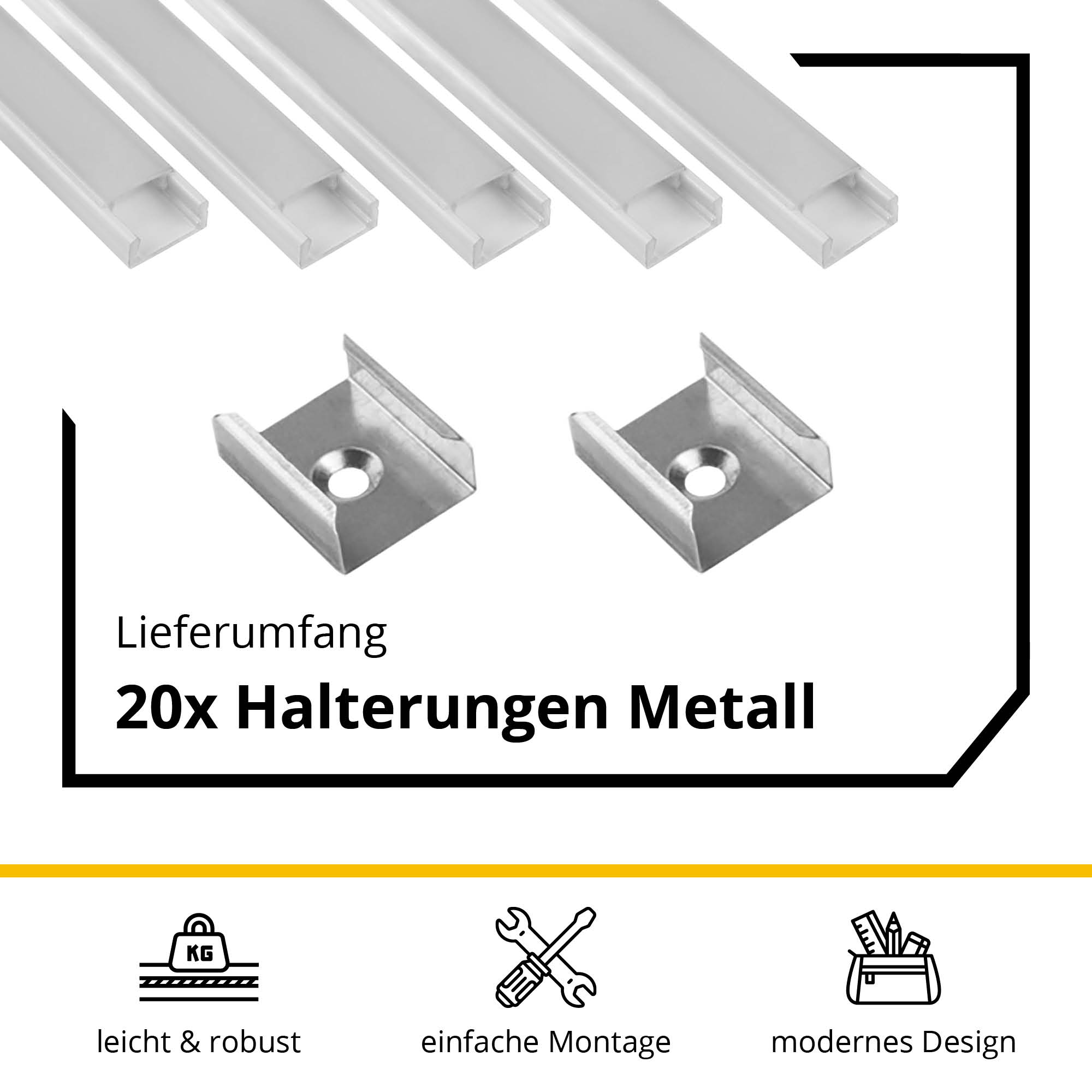 5x A15 LED Profil 2m - Weiss inkl. Abdeckung opal, Halter & Endkappen 5x A15 LED Profil 2m - Weiss inkl. Abdeckung opal, Halter & Endkappen