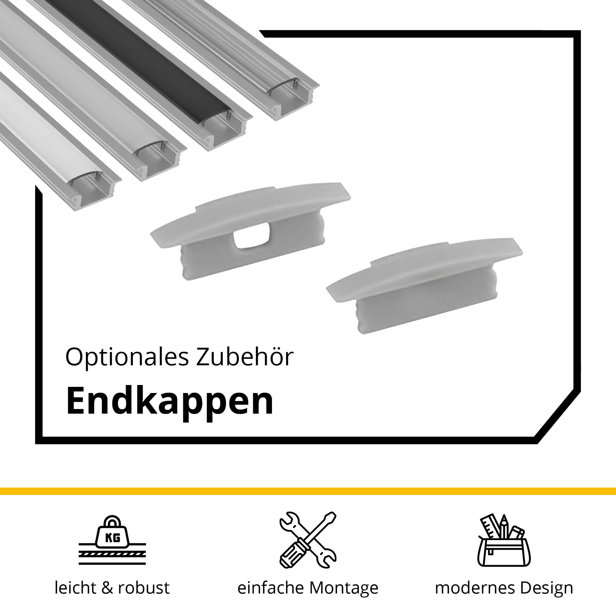 A25 LED Aluprofil Einbauprofil Silber 2m Abdeckung milky